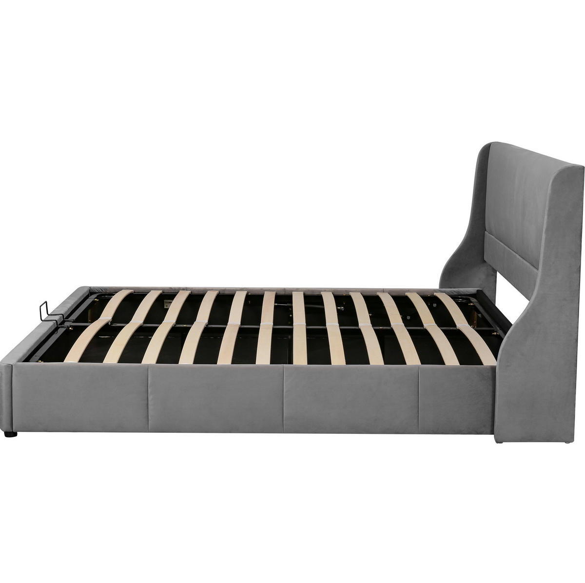 POLSTERBETT 180/200 cm Grau mit Stauraum und Lattenrost aus Samt - Grau, Textil (180/200cm) - OKWISH