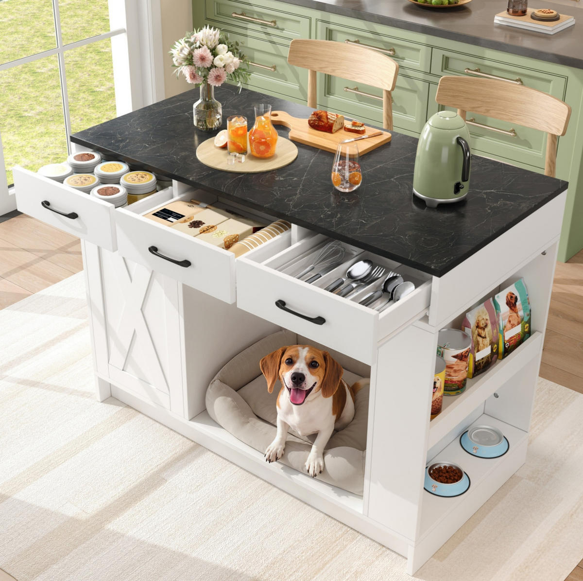 SERVIERWAGEN mit 3 Schubladen 120 x 60 x 90 cm Weiß - Beige, Holz (60/90/120cm) - Beauniv