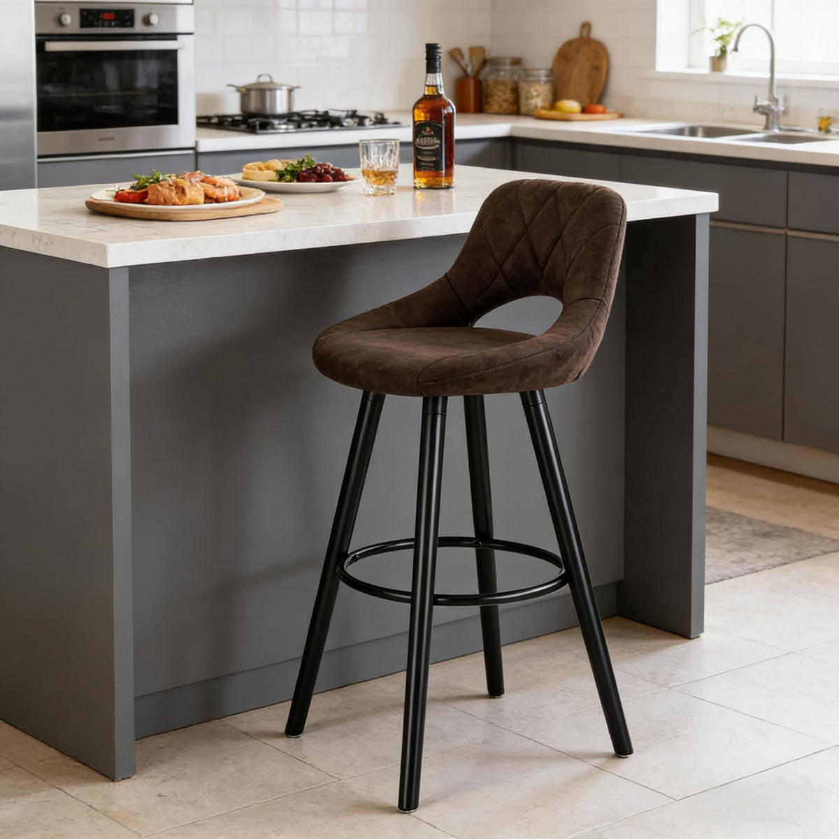 BARHOCKER Dunkelbraun 1er-Set mit Rückenlehne und Massivholzbeinen - Dunkelbraun, Holz (43/70/40cm) - PANGIVO
