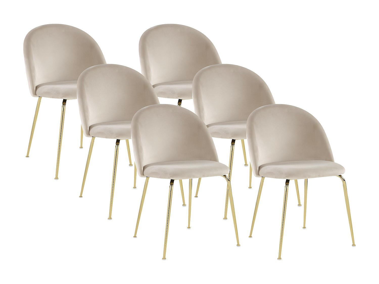STUHL 6er-Set - Samt & Goldfarbenes Metall - Beige - MELBOURNE - Beige, Textil (55/77/50cm) - Vente-Unique
