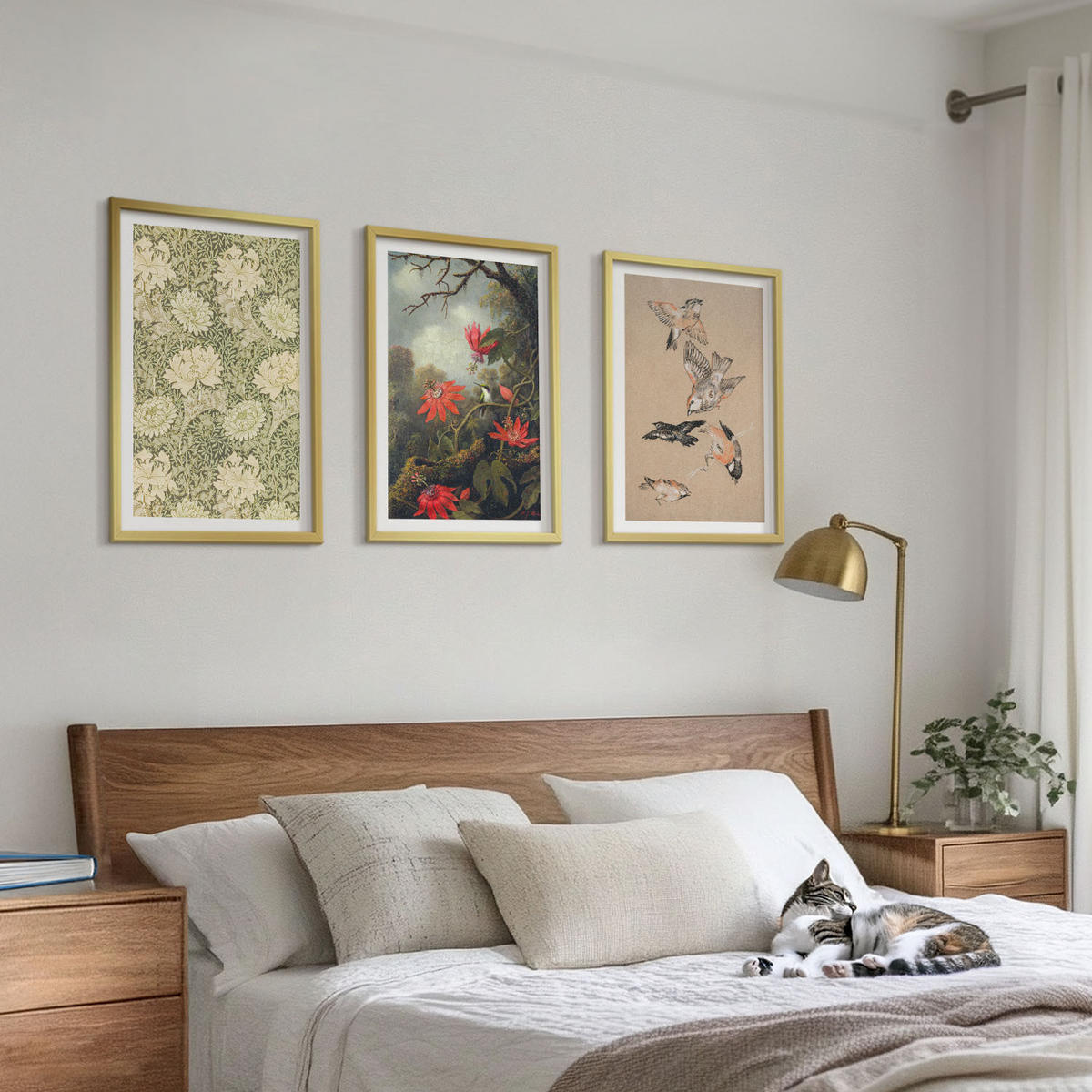 WANDBILDER 3er Set - 40x60 cm Goldrahmen - Blumen, Vögel, Natur - Goldfarben, Kunststoff (40/60cm) - ArtPrintCave