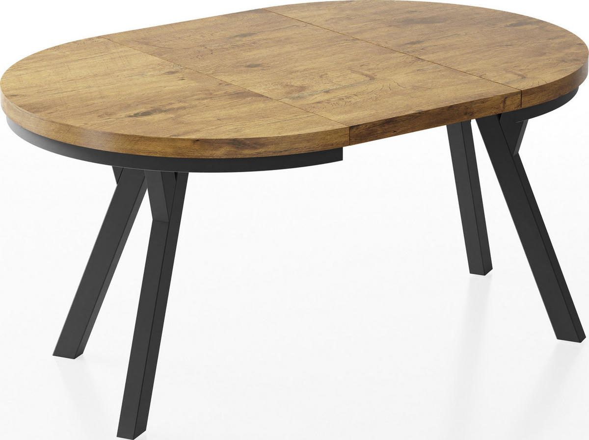 ESSTISCH Lume runder ausziehbarer, Lancelot Eiche 100-150/100/76 cm - Eichefarben/Schwarz, Holz/Holzwerkstoff (100/100/76cm) - WFL GROUP