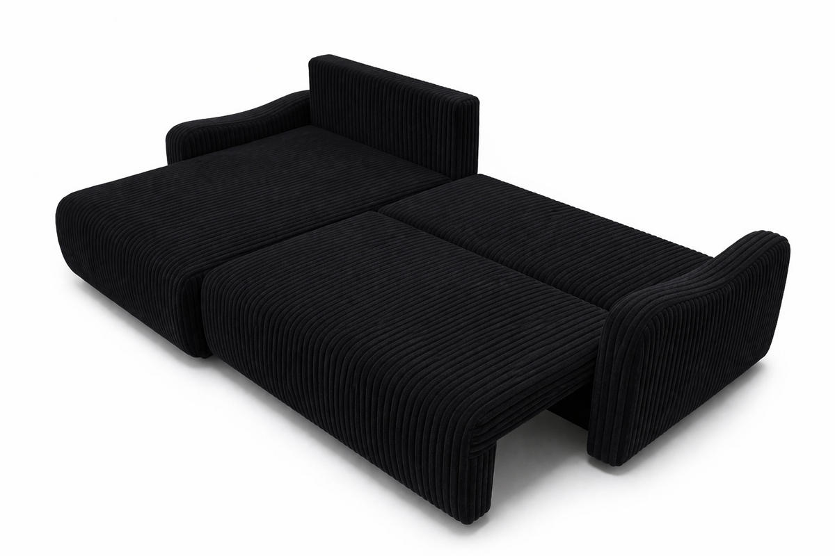 ECKSOFA Mit Schlaffunktion, Cordstoff Tilia, Schwarz, Links, JAPANDI - Schwarz, Holz (262/145cm) - Kaiser Möbel
