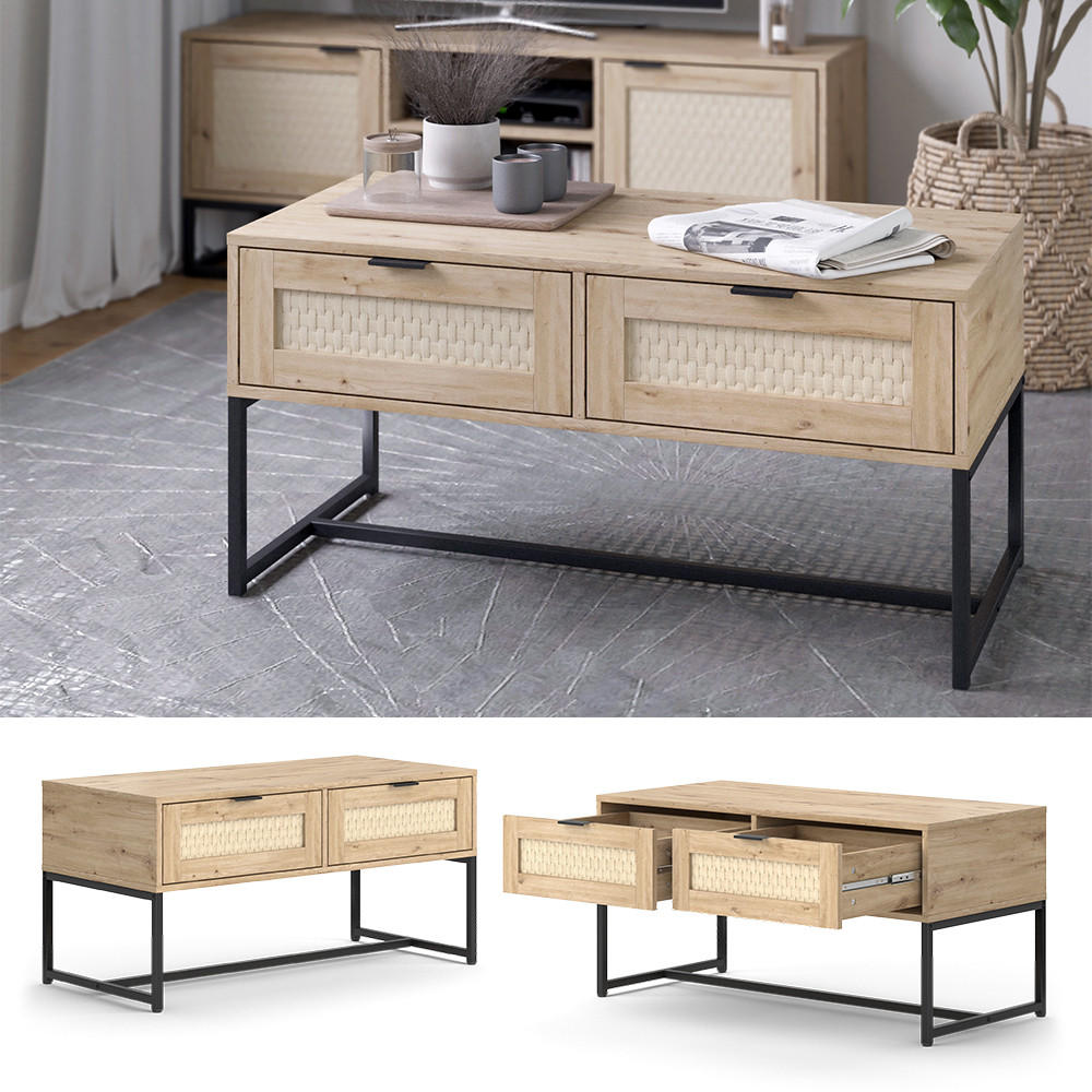 WOHNZIMMERTISCH Natal Sonoma 100 x 48 cm mit zwei Schubladen - Sonoma Eiche, Holzwerkstoff (48/100/49.5cm) - Vicco