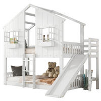 ETAGENBETT 90/200 cm mit Rutsche, Dach, Fenstern und Fallschutz, Kiefer/MDF, Weiß/Natur - Weiß, Holz (90/200cm) - Redom