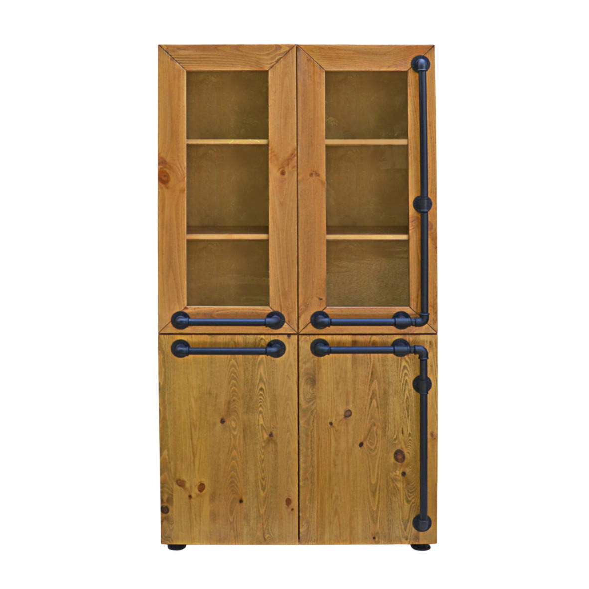 VITRINE Doppelte industrielle Kiefernvitrine für das Wohnzimmer DENAR 100 x 195 - Eichefarben, Holz (100/195/45cm) - Rawood Furniture