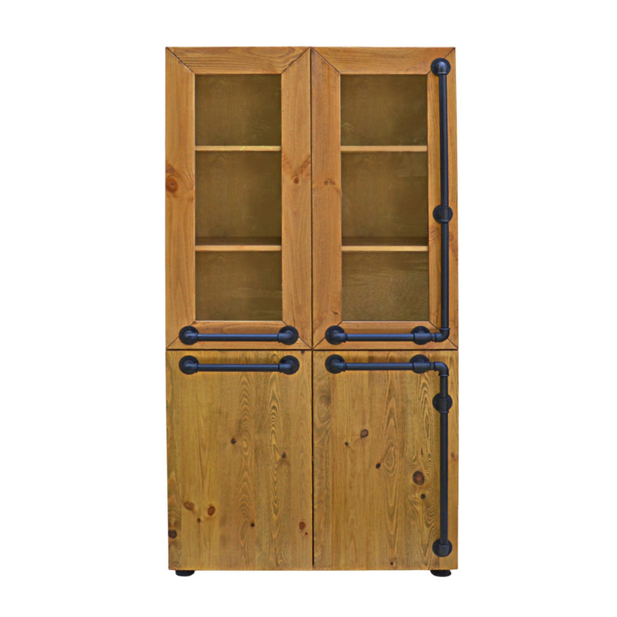 VITRINE Doppelte industrielle Kiefernvitrine für das Wohnzimmer DENAR 100 x 195 - Eichefarben, Holz (100/195/45cm) - Rawood Furniture