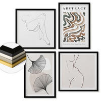 WANDBILDER 4er-Set - 50x50 cm & 40x60 cm Schwarzer Rahmen - Abstrakte Boho-Blattformen - Schwarz, Kunststoff (50/50cm) - ArtPrintCave