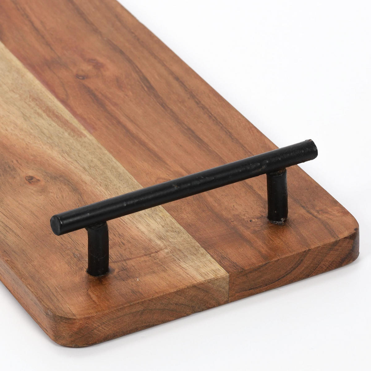SERVIERTABLETT aus Akazienholz mit Metallgriffen Braun 40/15/5 cm - Braun, Holz (15/5/40cm) - Home Styling Collection