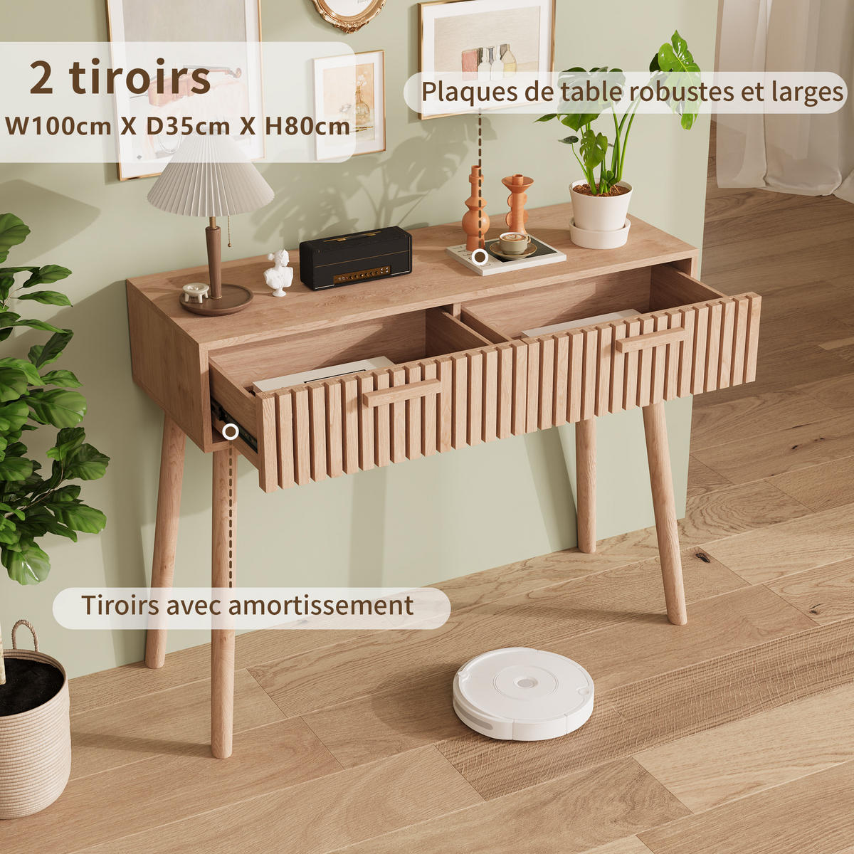 KONSOLE geriffelt Holz braun - Naturfarben, Holz (35/80/100cm) - LEBENLANG