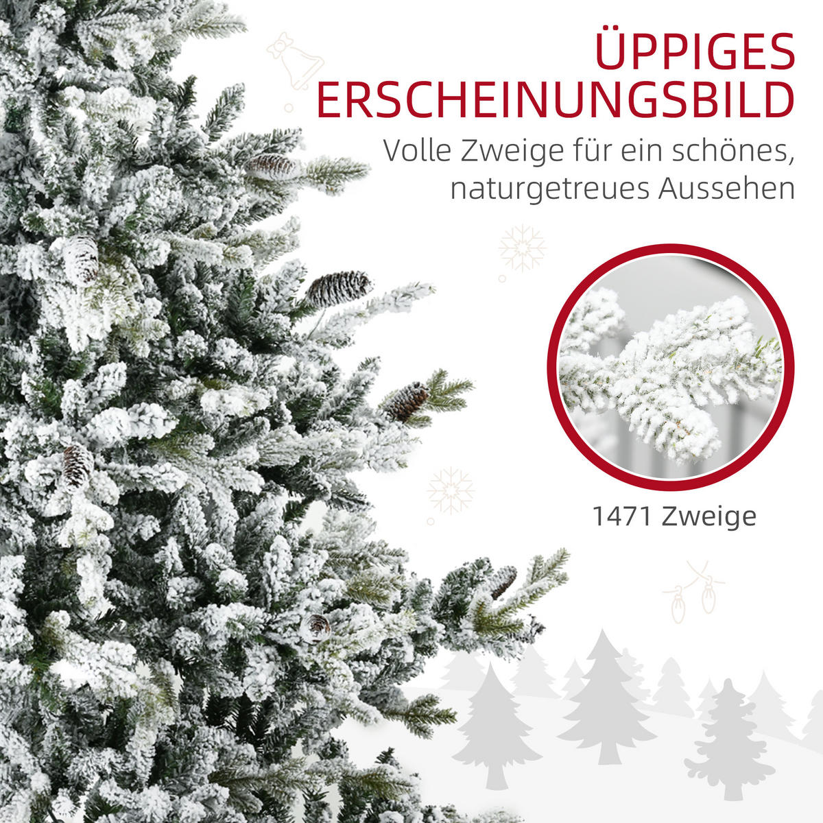 WEIHNACHTSBAUM, PE, Kunststoff, Stahlrohre, Grün+ Weiß - Multicolor, Kunststoff (180cm) - HOMCOM