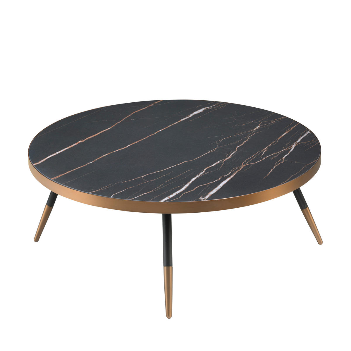 COUCHTISCH Runder Schwarz , Bronze 90/90/30 cm - Schwarz/Bronzefarben, Stein/Metall (90/90/30cm) - ANGEL CERDA