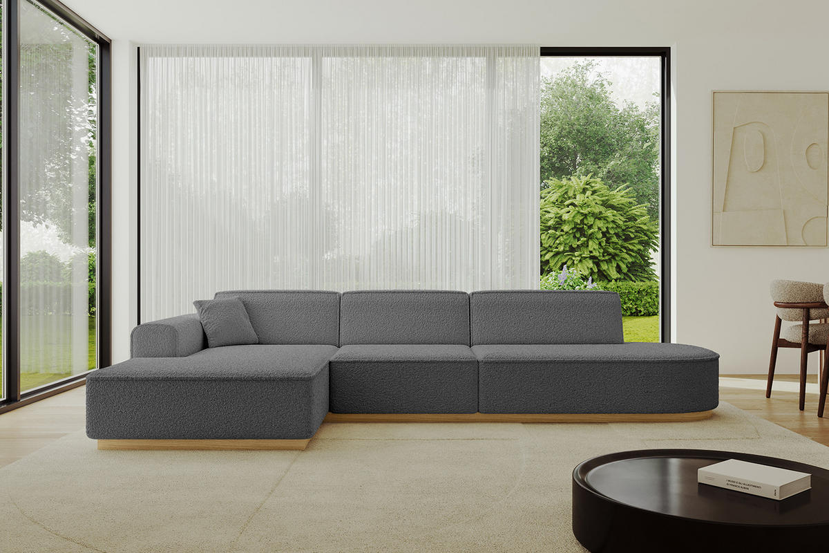 ECKSOFA Ottomane Links IREA-L2-v2 - 327x165x80 cm Grau - Olivgrün, Holzwerkstoff/Textil (327/165cm) - ALTDECOR