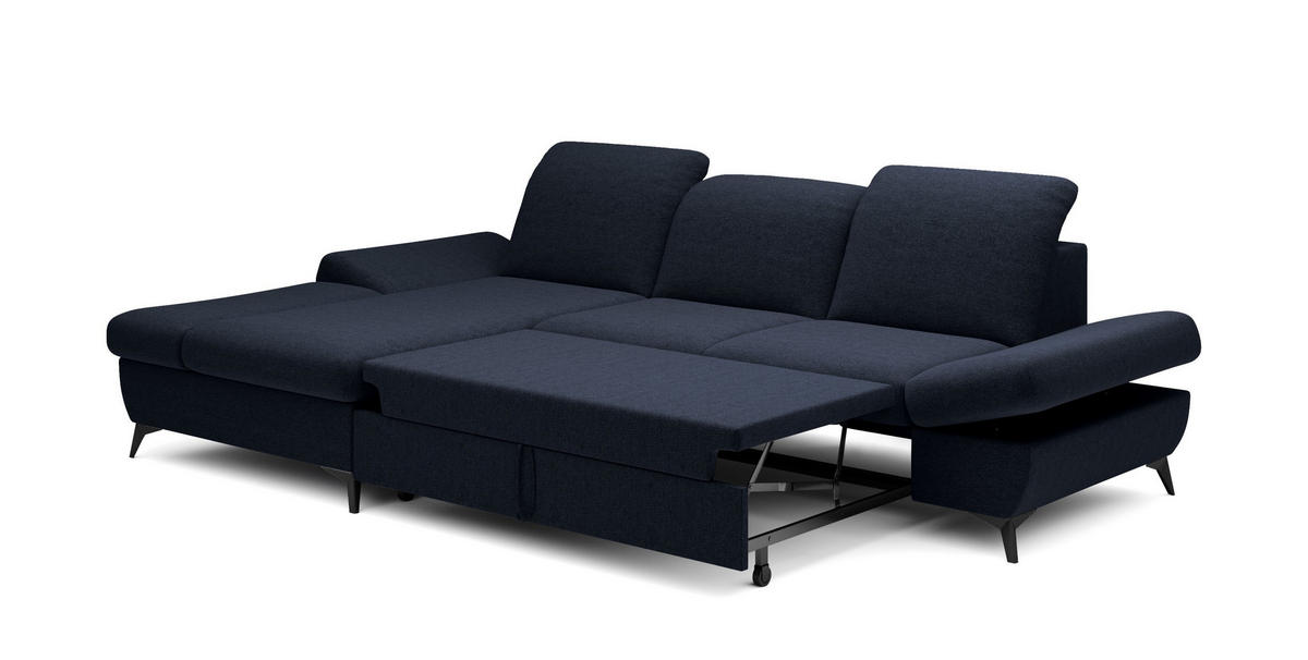 ECKSOFA FELICE L-S Dunkelblau Geflochtener Stoff mit Schlaffunktion - Dunkelblau, Holz (284/166cm) - MASSENO