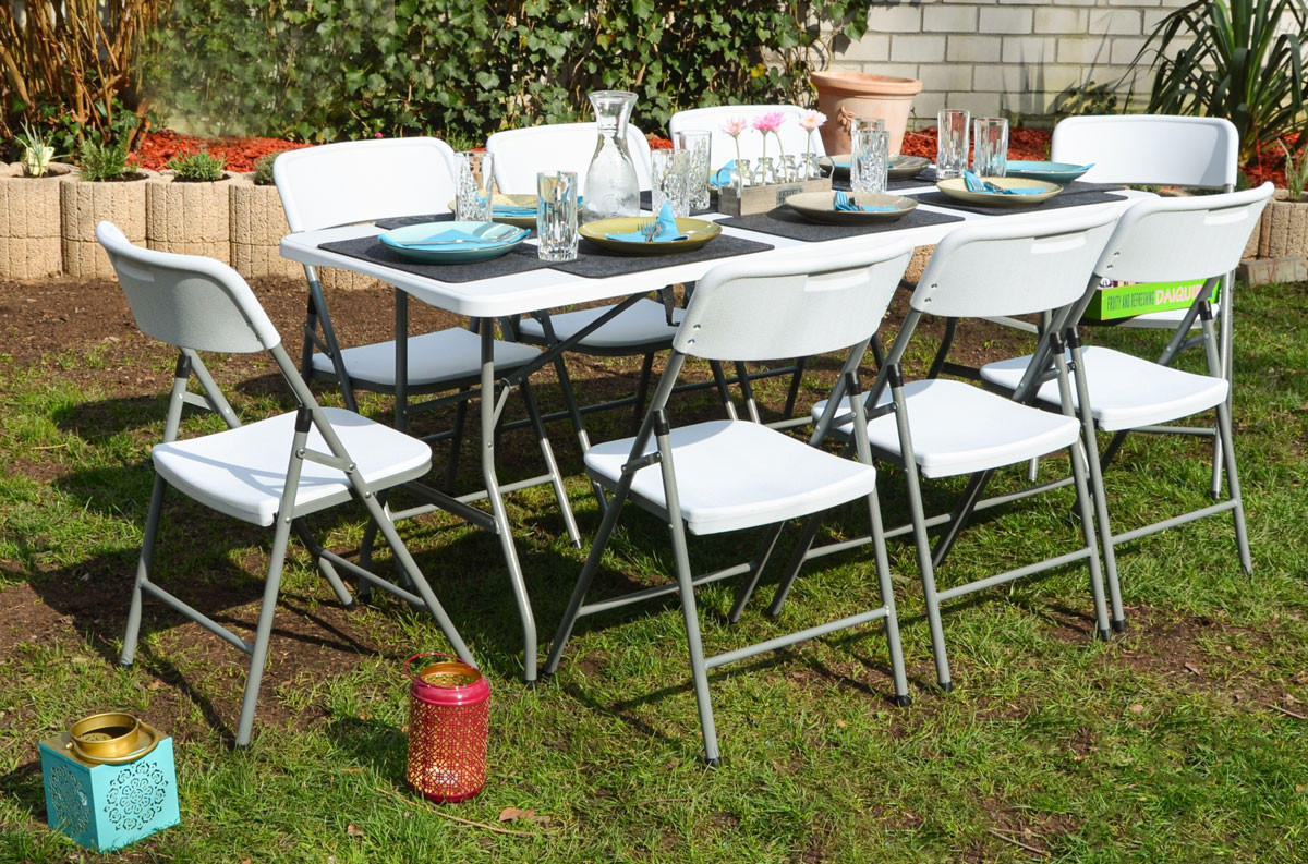 GARTEN-SITZGRUPPE für 8 Personen, 180/70cm, Weiß - Weiß, Kunststoff - Amanka