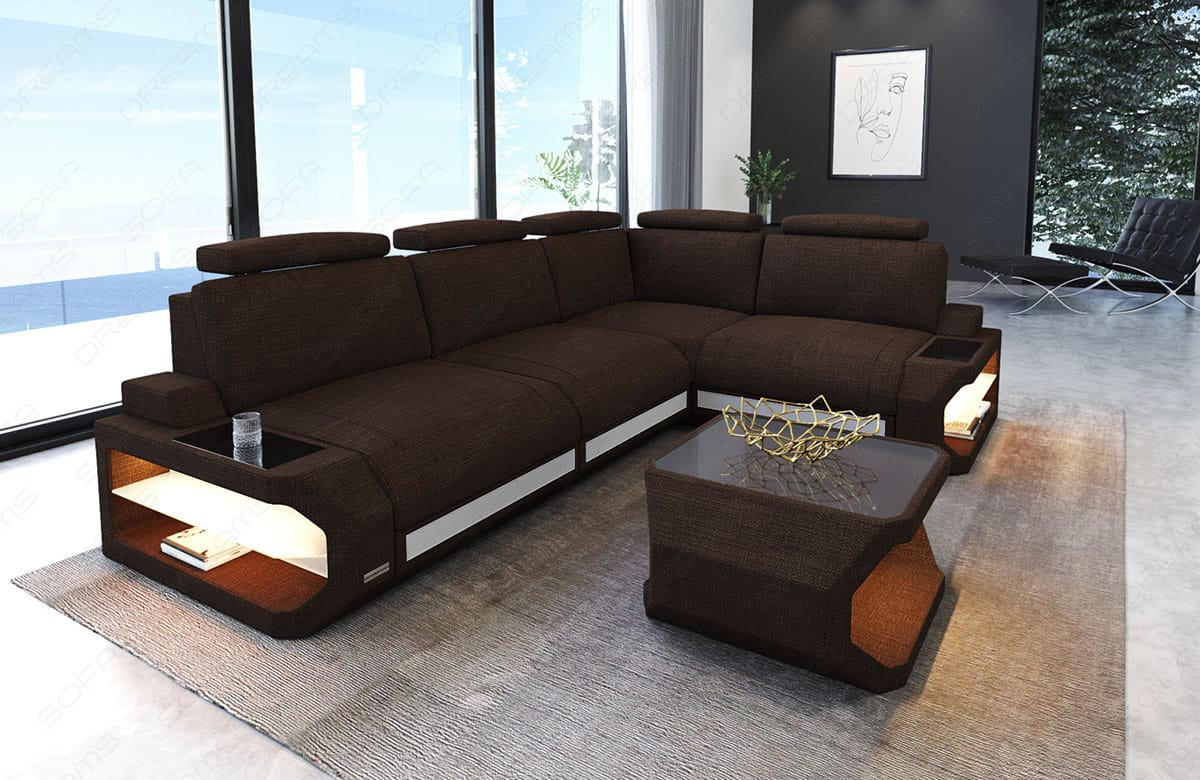 ECKSOFA Siena Braun Weiß Strukturstoff - Braun, Kunststoff (272/272cm)