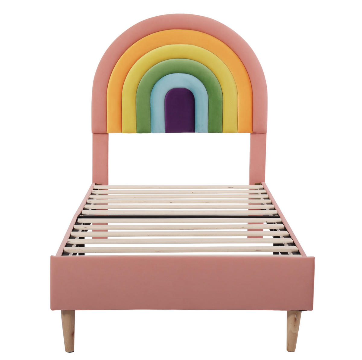 POLSTERBETT 90/200 cm mit Lattenrost, höhenverstellbarem Kopfteil und Regenbogen-Design aus Samt, Pink - Rosa, Textil (90/200cm) - Redom