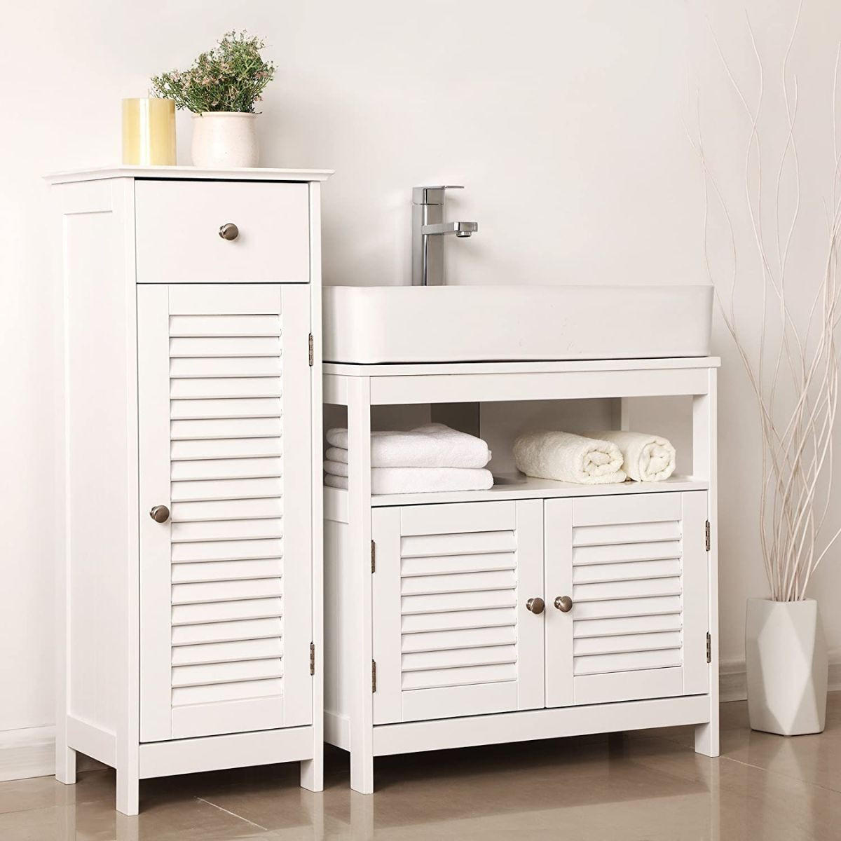 WASCHTISCHUNTERSCHRANK weiß 2 Türen 1 Nische L60cm - Weiß, Holzwerkstoff (30/60/60cm) - Calicosy