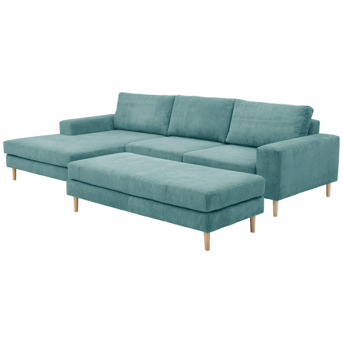 SOFA mit Longchair links Kaylynn Cordstoff eisblau - Pastellblau, Kunststoff (175/294cm) - 58aufmkessel