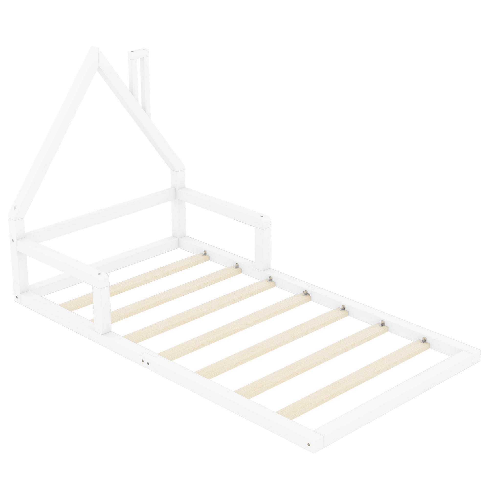 HAUSBETT 90/200 cm DE-04357, mit Massivholz in Hausform, in Weiß - Weiß, Holz/Holzwerkstoff (90/200cm) - ComfortXL