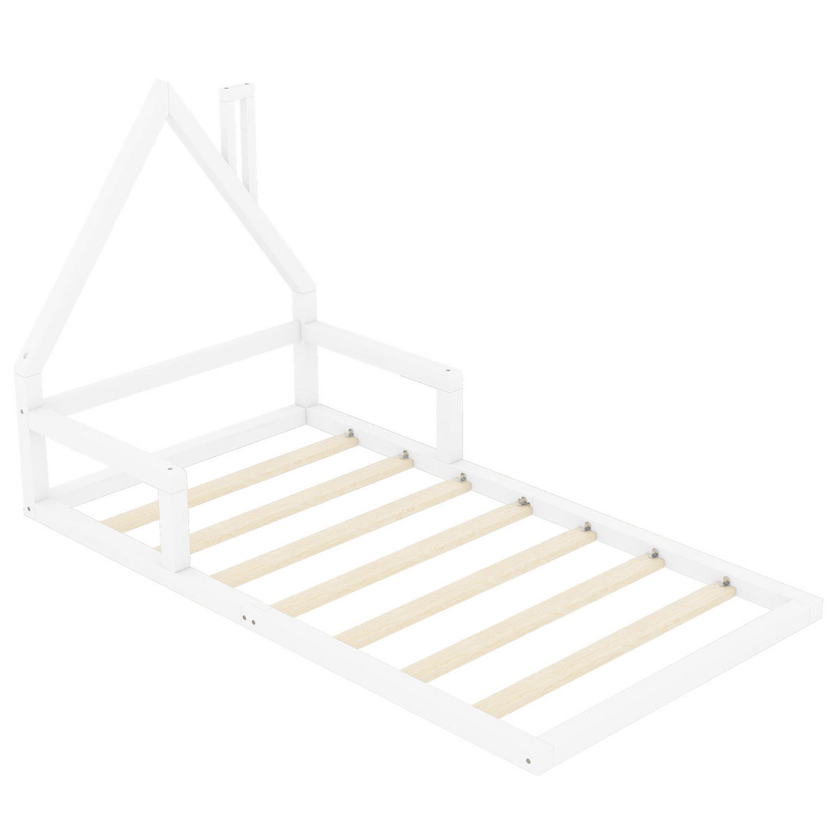 KINDERBETT 90x200cm Weiß Kiefer Flachbett Hausform - Weiß, Holz (90/200cm) - FLIEKS