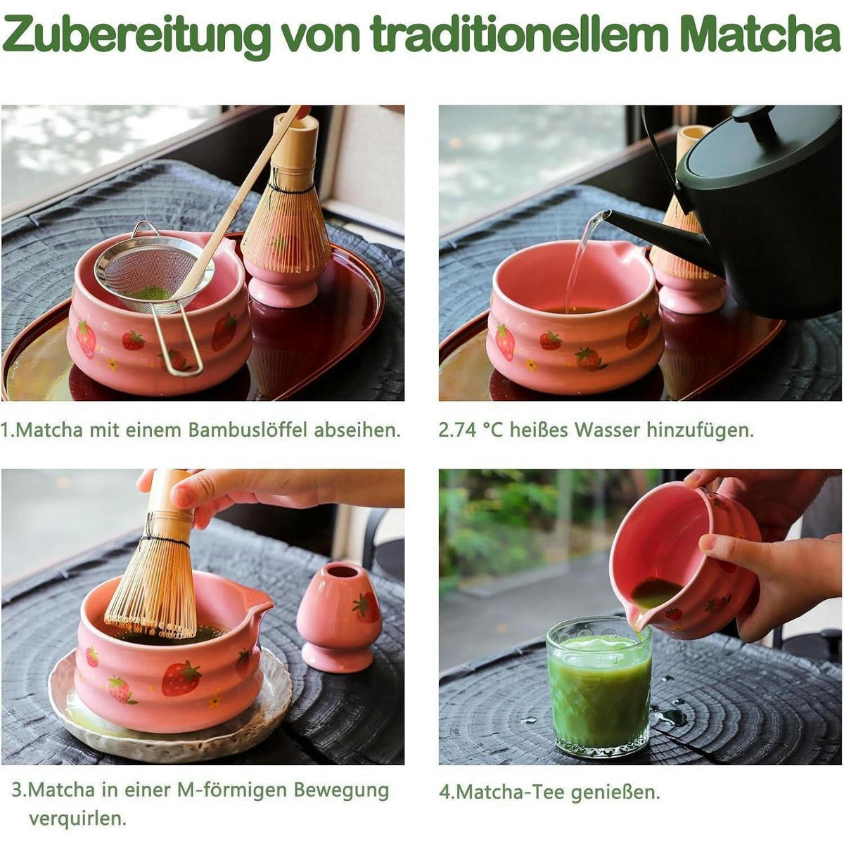 MATCHA Set 5-teiliges Set Erdbeermuster Rosa - Rosa, Keramik (6.6/1/13.9cm)