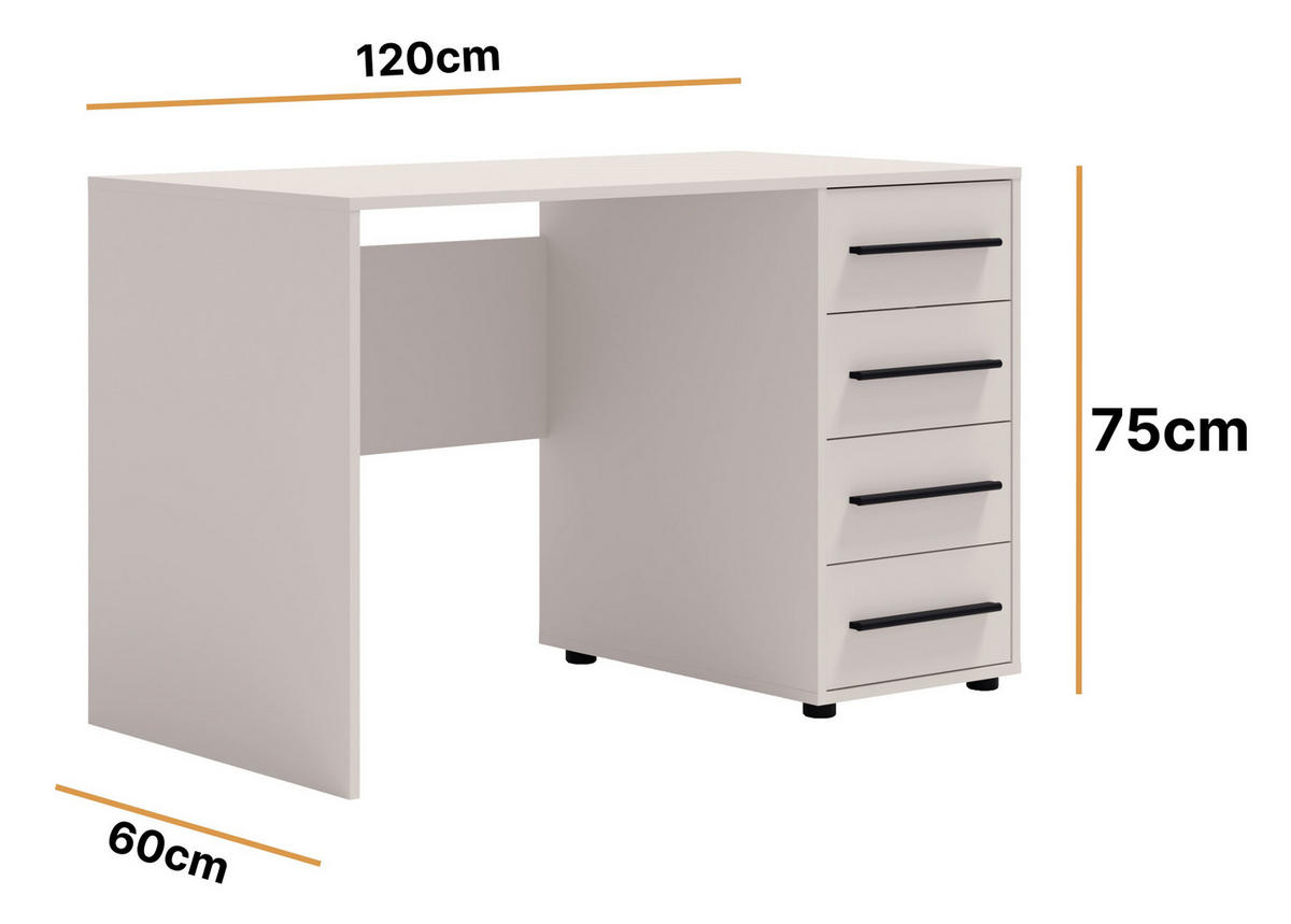 SCHREIBTISCH Modena 120x60 in Kaschmirfarbe mit Schubladen - Kaschmir/Schwarz, Holzwerkstoff/Kunststoff (60/120/75cm) - Ravio
