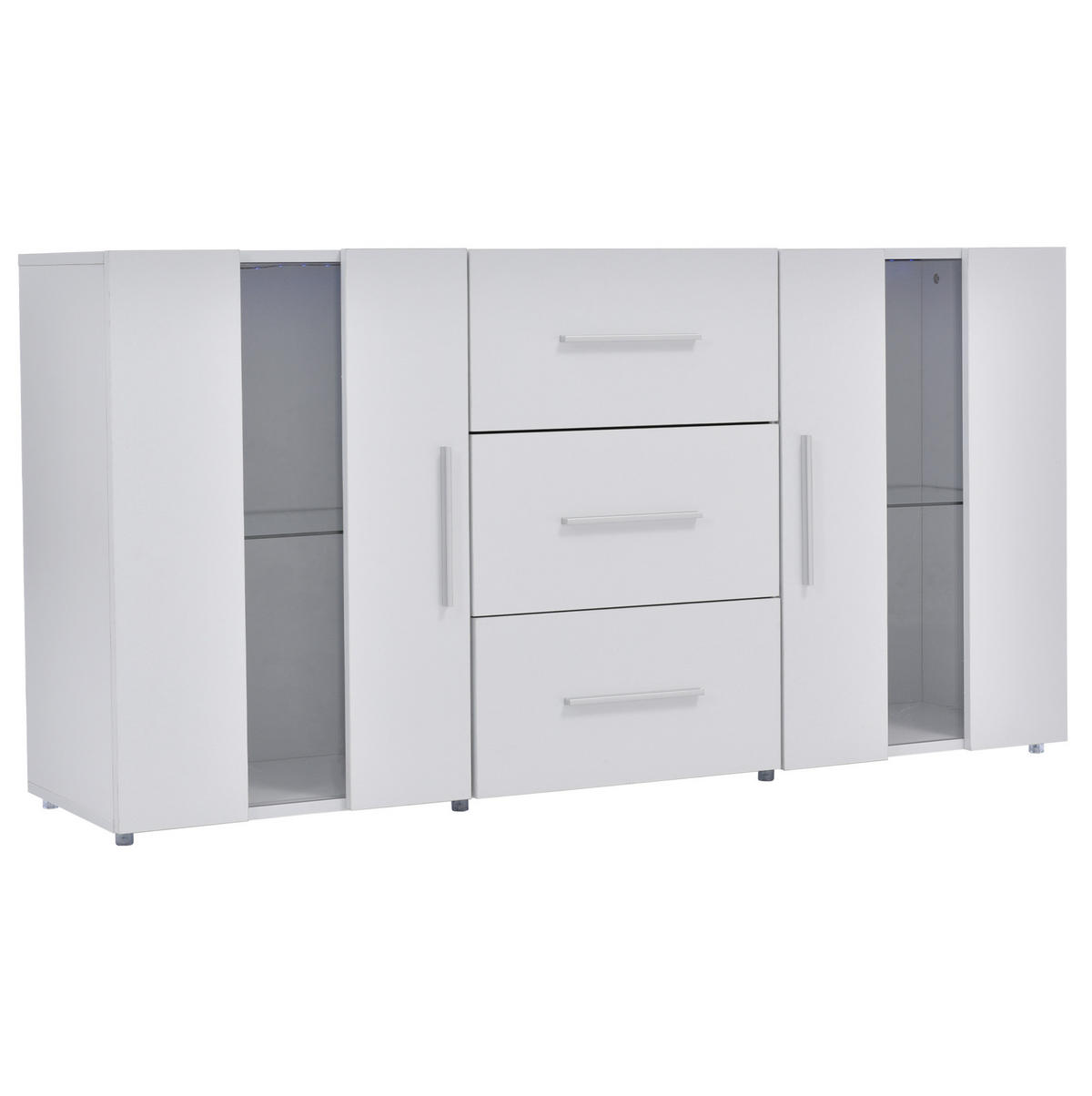 SIDEBOARD 140/35/70 cm in Weiß mit LED-Beleuchtung und 3 Schubladen - Weiß, Holzwerkstoff (140/70/35cm) - Flora Grace