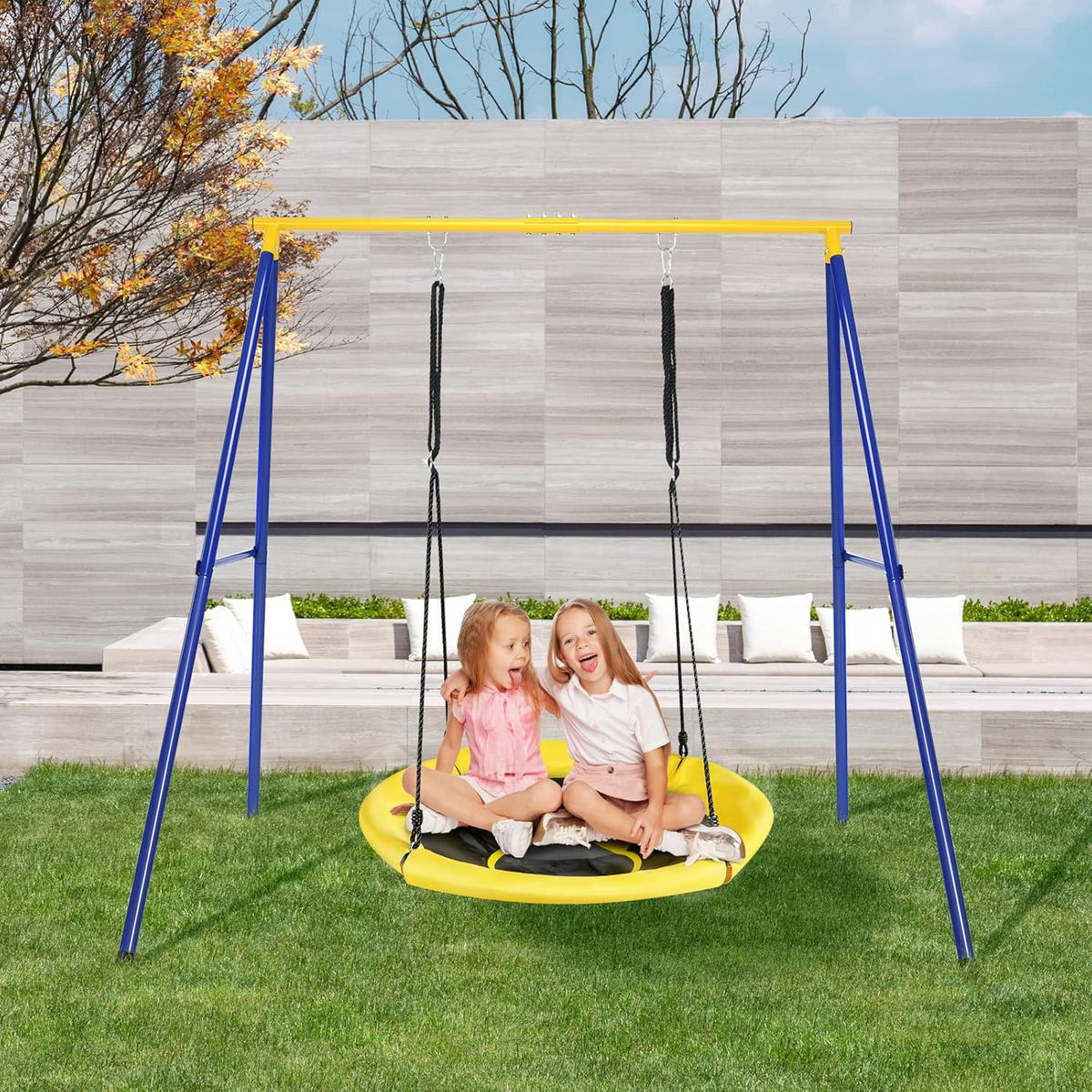 KINDERSCHAUKEL Gelb-blau - Multicolor, Metall (196/180/185cm) - COSTWAY