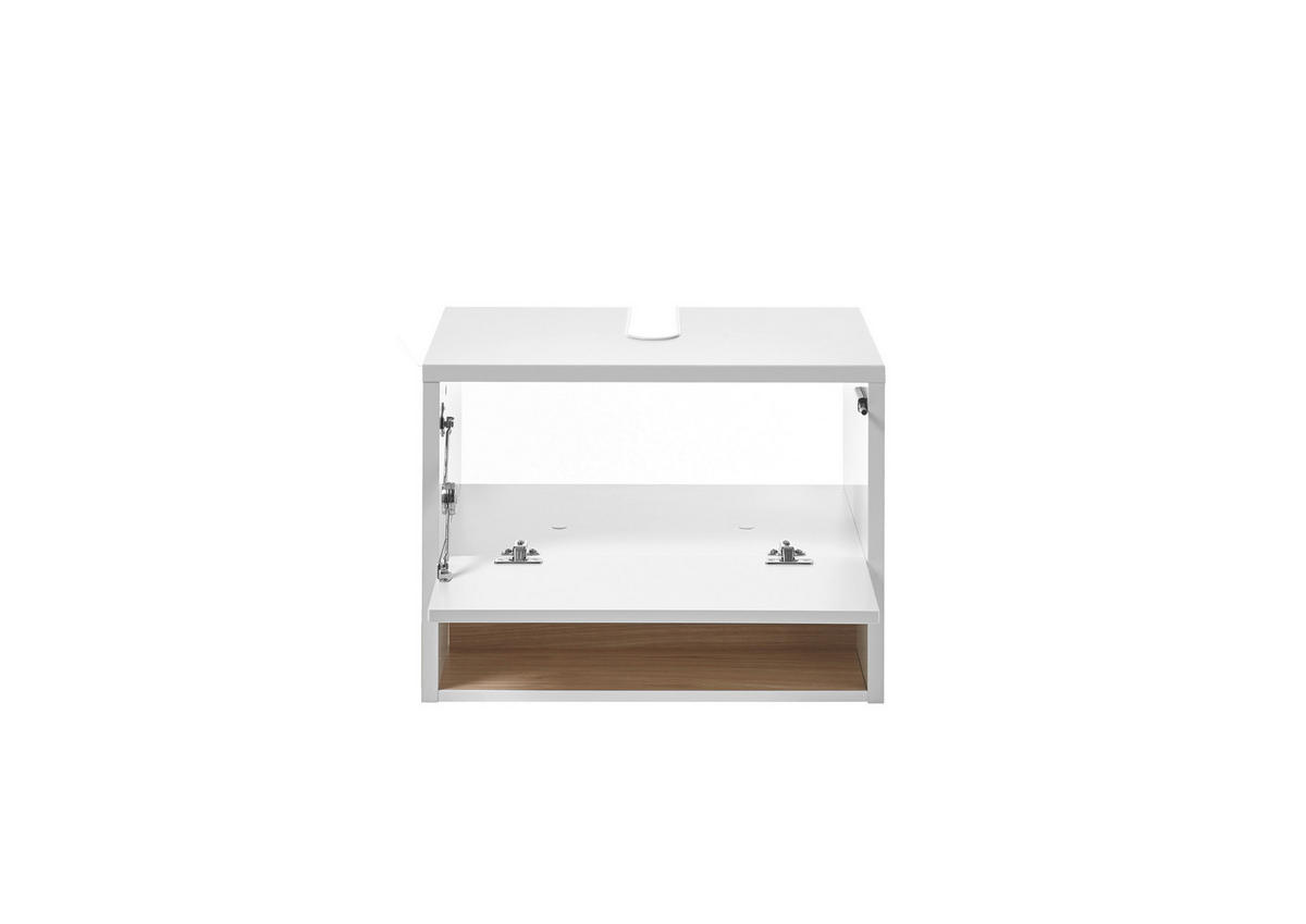 WASCHBECKENUNTERSCHRANK M20 Weiß Hochglanz & Eiche Dekor 60/44/46 cm schmal - Weiß Hochglanz/Eichefarben, Holzwerkstoff (60/44/46cm) - Livojo