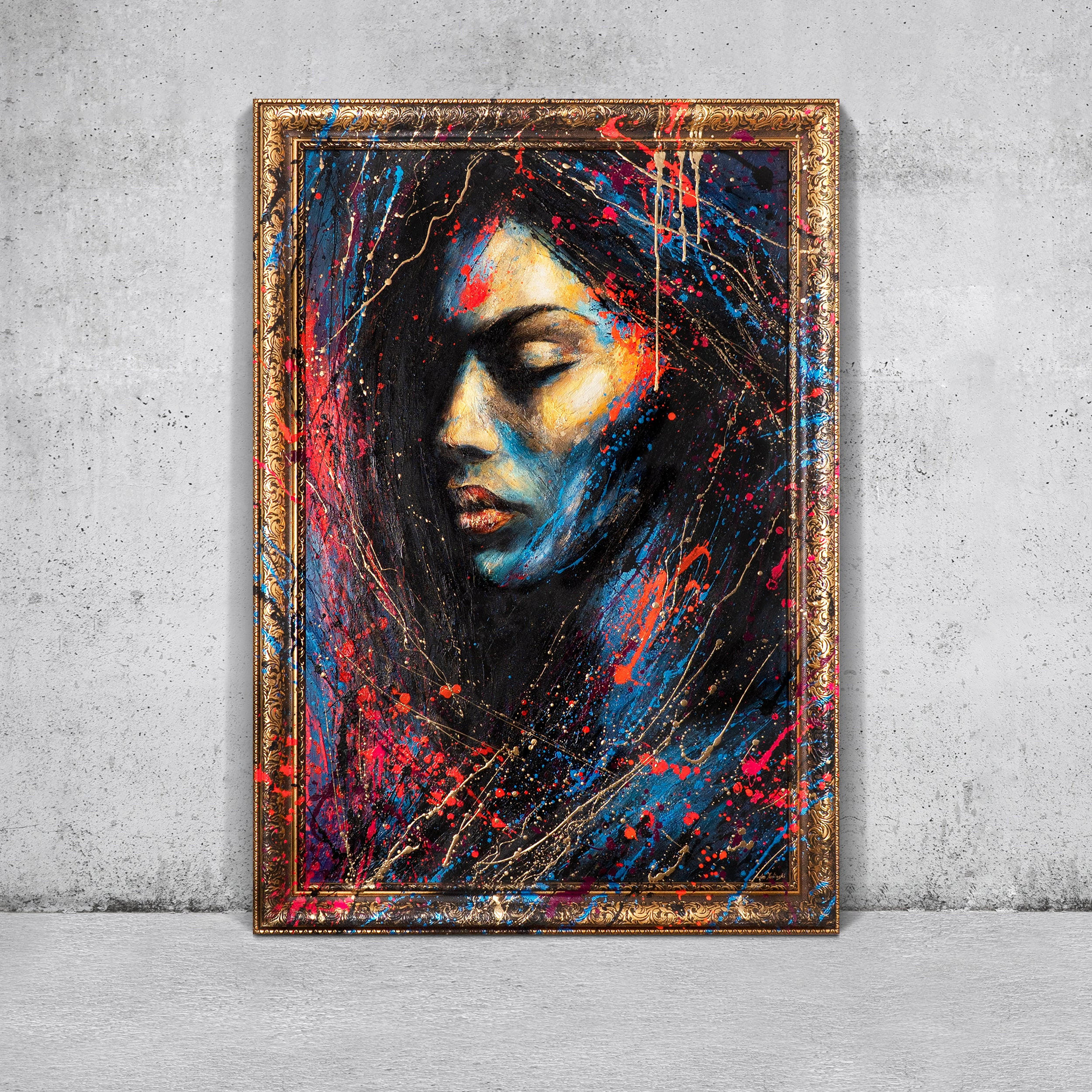 GEMÄLDE Gold in der Dunkelheit Schattenfugenrahmen Gold 140x100 cm - Goldfarben, Holz (140/100cm) - YS-art gallery