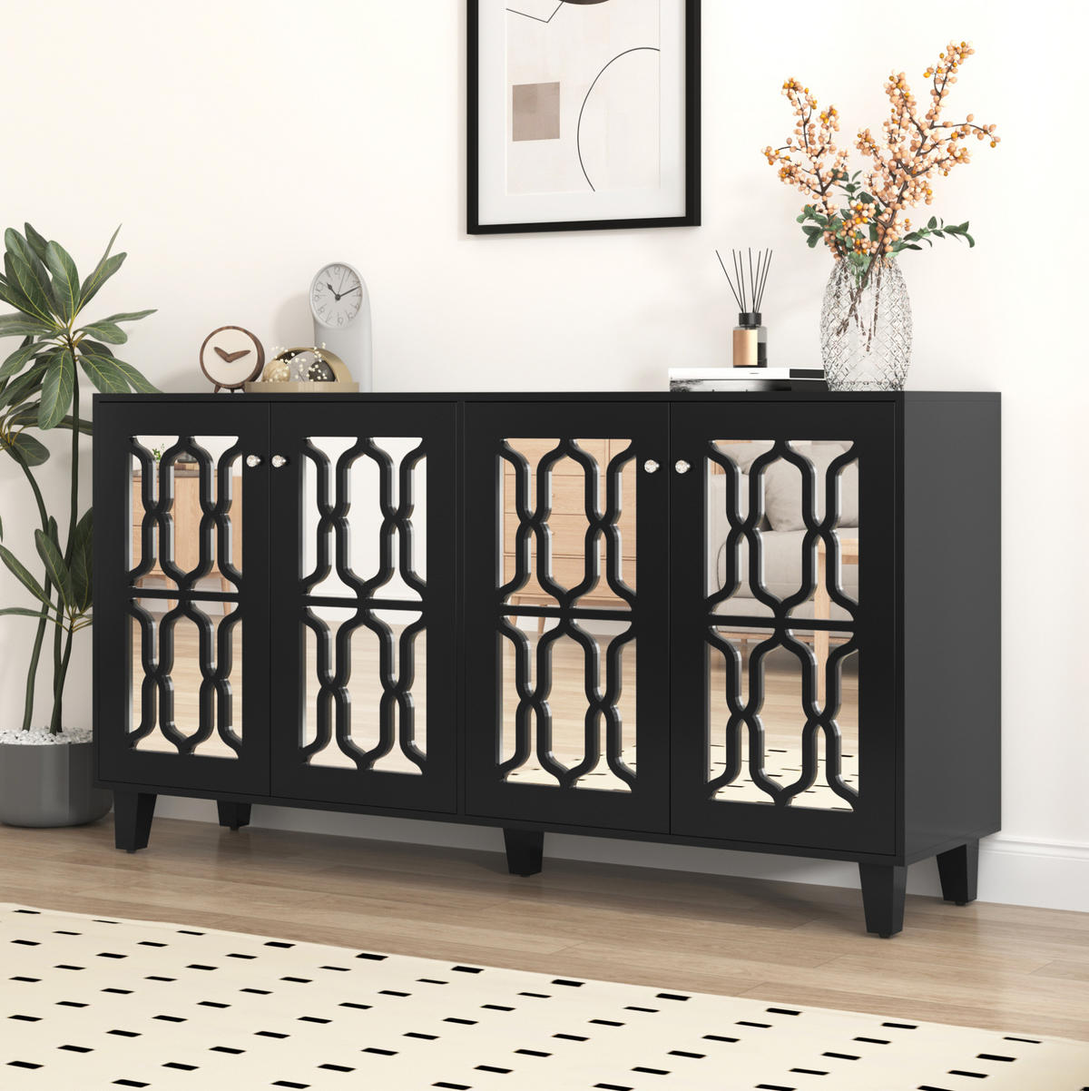 SIDEBOARD 4-türig 160 x 40 x 84 cm MDF Schwarz - Schwarz, Holzwerkstoff (160/84/40cm) - Meubliv