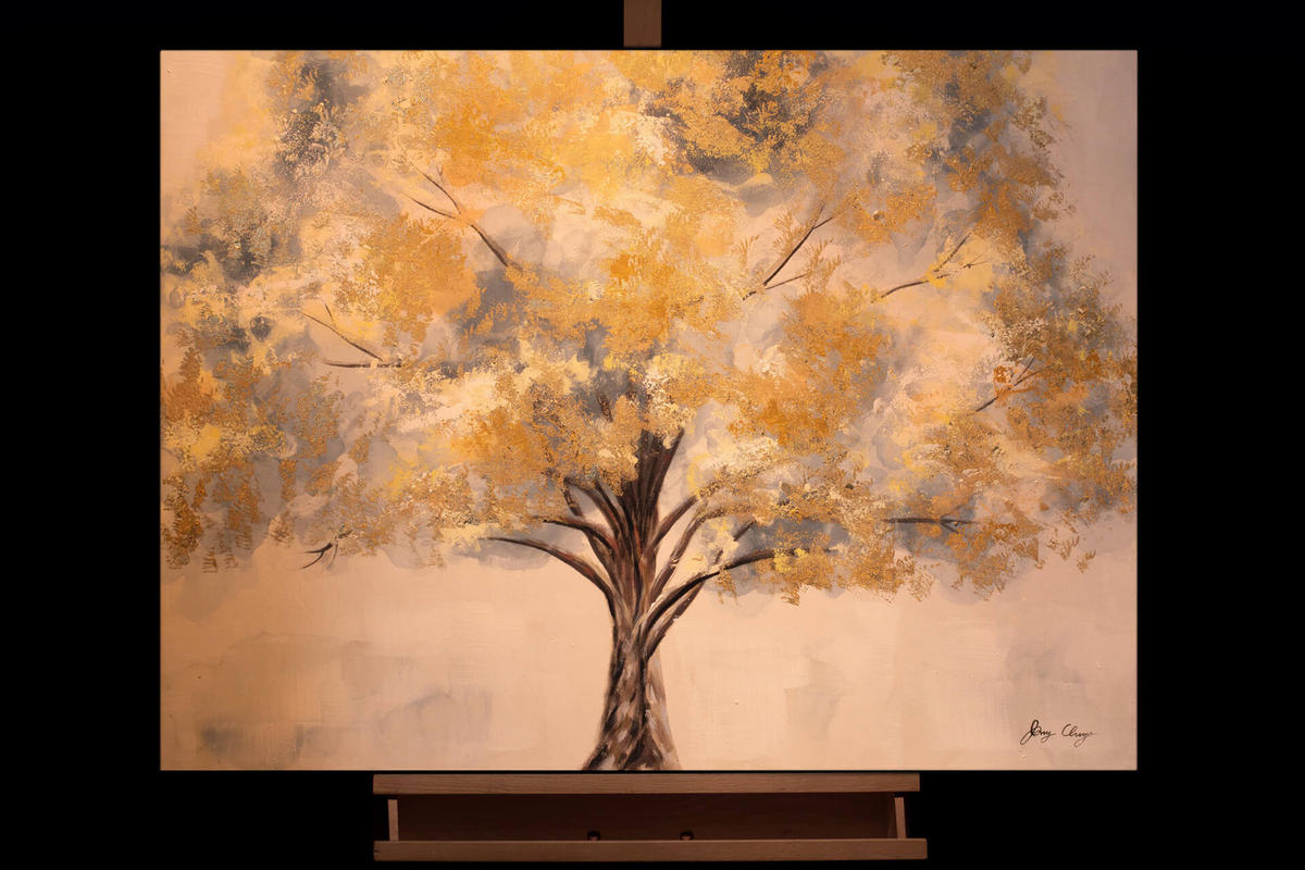 ACRYLBILD HANDGEMALT 100/75 cm - Türkis/Goldfarben, Holz/Textil (100/75cm) - KUNSTLOFT