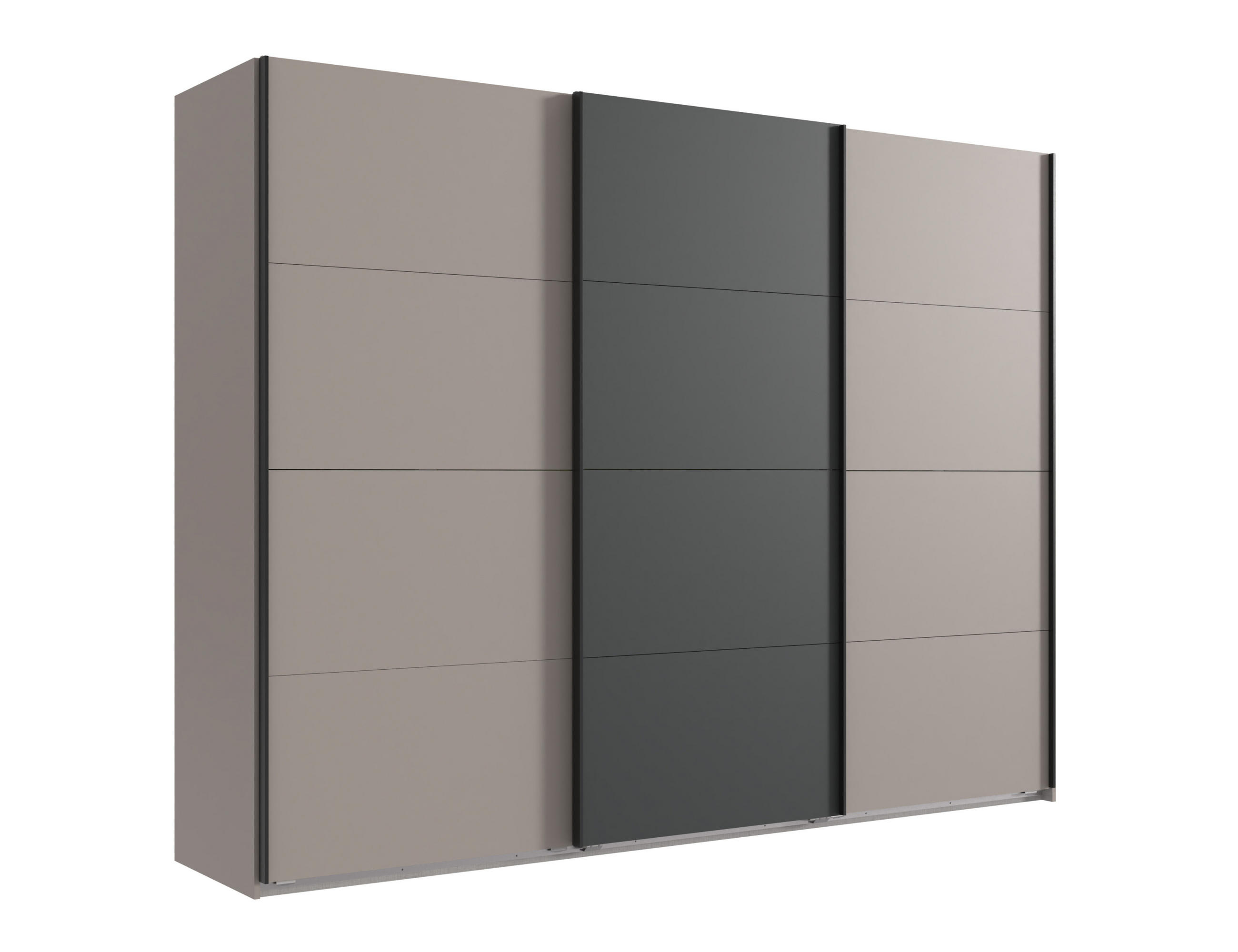 SCHWEBETÜRENSCHRANK 3-türig 270/210/65 cm, Kleiderstangen, Einlegeböden, Weiß mit Absetzungen in grauer Stahl-Optik / 22003 - Sandfarben/Anthrazit, Holzwerkstoff/Metall (270/208/65cm) - luma-home