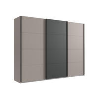 SCHWEBETÜRENSCHRANK 3-türig 270/210/65 cm, Kleiderstangen, Einlegeböden, Weiß mit Absetzungen in grauer Stahl-Optik / 22003 - Sandfarben/Anthrazit, Holzwerkstoff/Metall (270/208/65cm) - luma-home