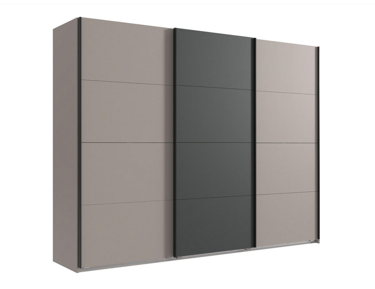 SCHWEBETÜRENSCHRANK 3-türig 270/210/65 cm, Kleiderstangen, Einlegeböden, Weiß mit Absetzungen in grauer Stahl-Optik / 22003 - Sandfarben/Anthrazit, Holzwerkstoff/Metall (270/208/65cm) - luma-home