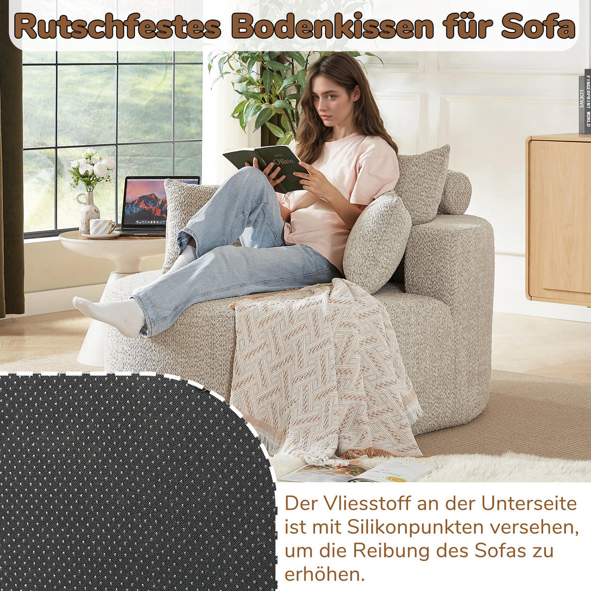 EINZELSESSEL aus Chenille in Khaki – rundes Cloud-Design & ohne Montage - Schlammfarben, Textil (127/85/127cm) - Urban Meuble