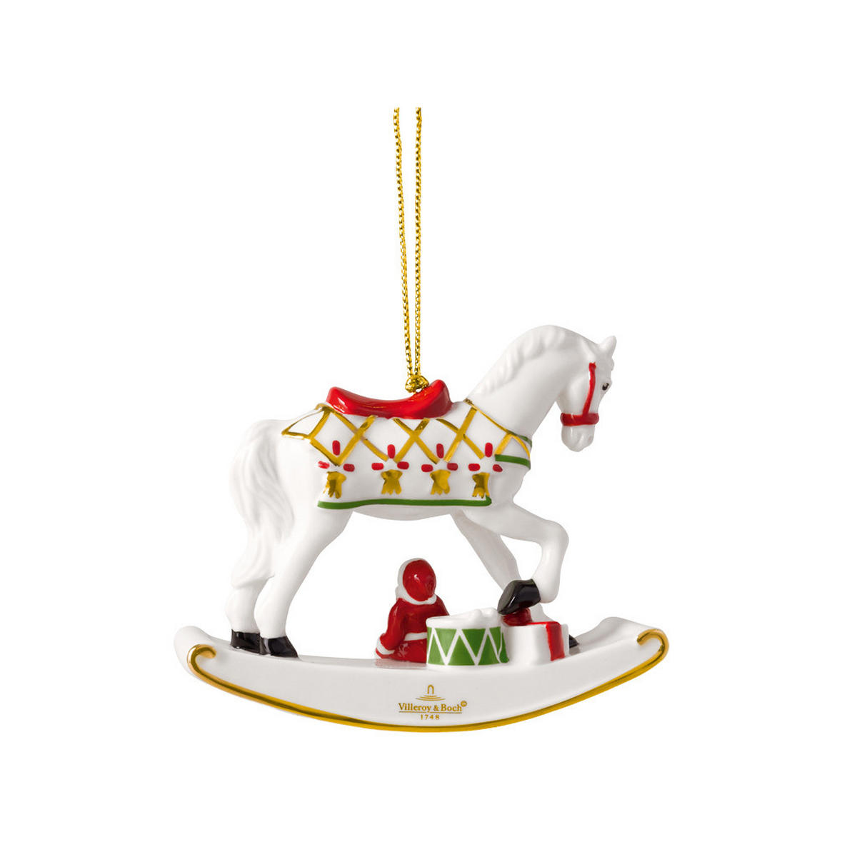 ORNAMENTE SCHAUKELPFERD 2026 Christmas Classics weiß-gold 10,9 x 3,8 x 8,9 cm 6er Set - Goldfarben/Weiß, Keramik (3.8/8.9/10.9cm) - Villeroy & Boch