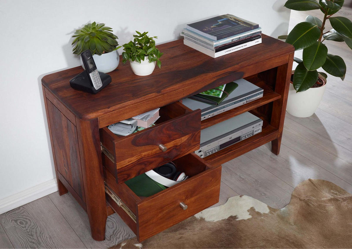 TV-BOARD Sheesham 110x40x60 walnuss geölt BROOKLYN #15 - Dunkelbraun, Holz (110/60/40cm) - Massivmoebel24