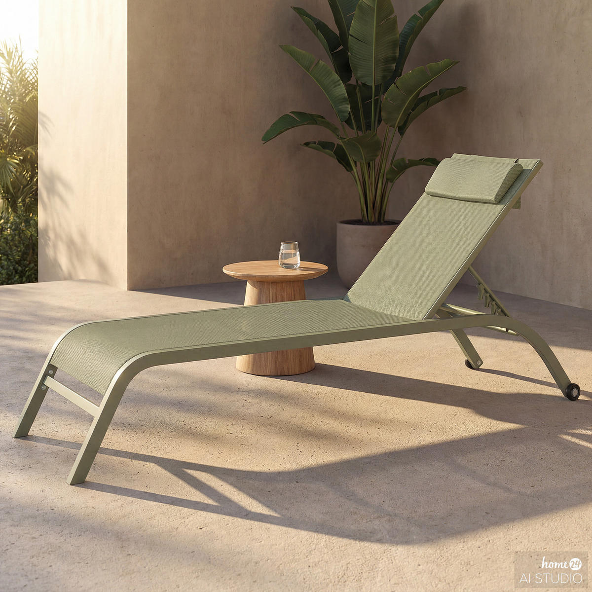 SONNENLIEGE - Polyrattan / Stahl - Salbeigrün, Textil/Metall (67/35/196cm) - home24