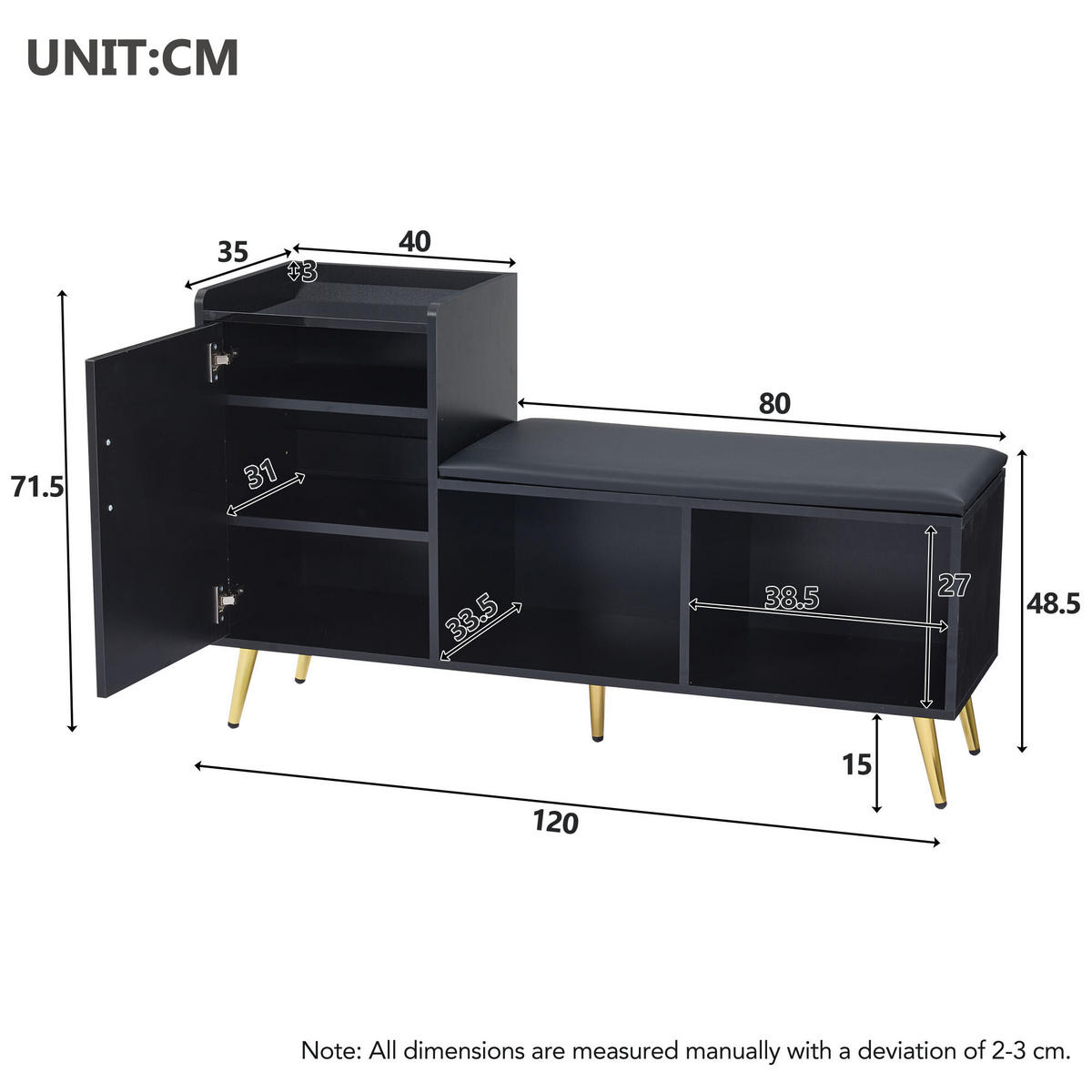 SCHUHSCHRANK Schwarz 120/35/71.5 CM - Schwarz, Holzwerkstoff (35/71.5/120cm) - Urban Meuble