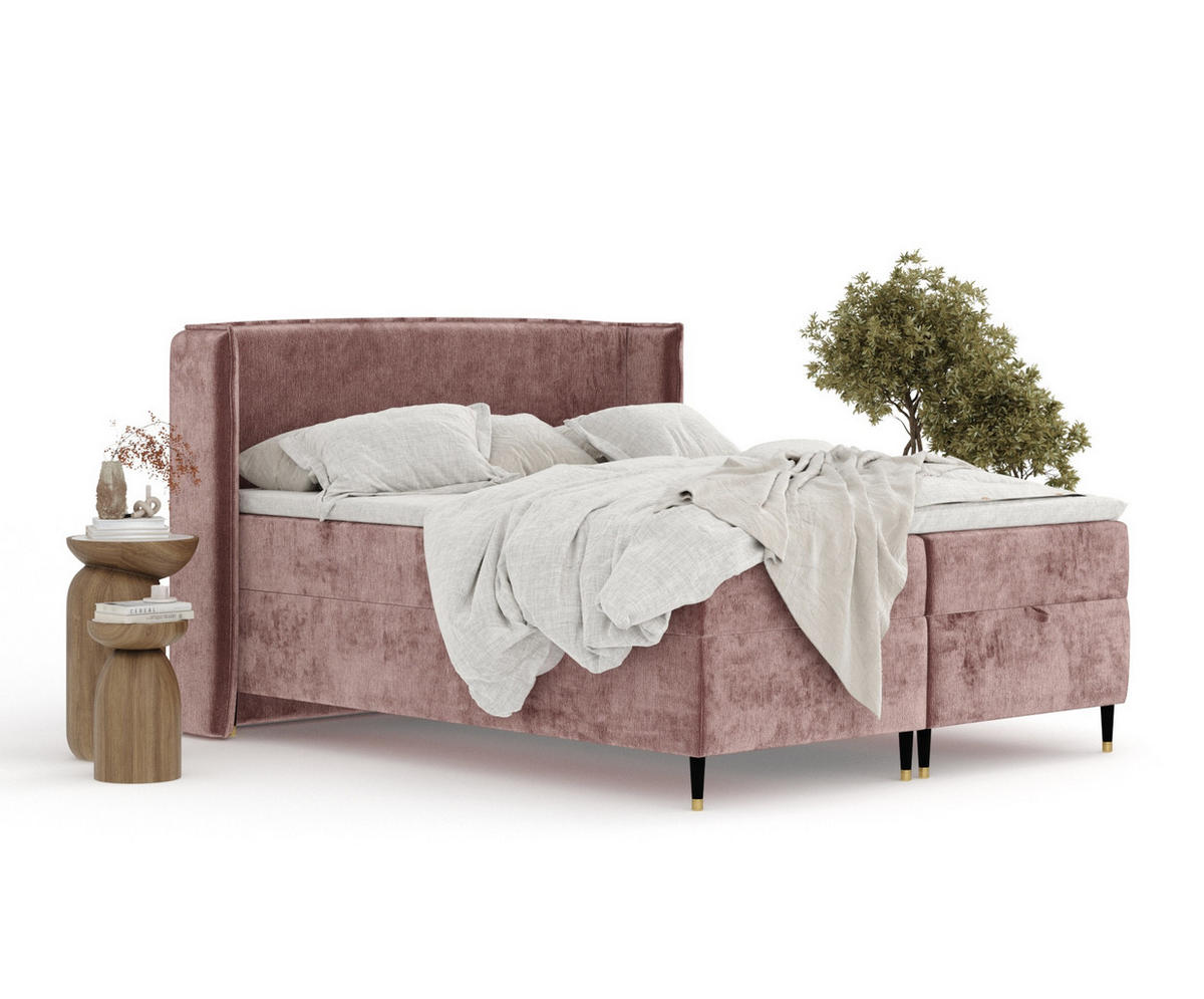 BOXBETT Monpelli Rosa 180/200 cm mit Matratze und Topper - Pink/Schwarz, Holz/Holzwerkstoff (180/200cm) - Maison de Reve