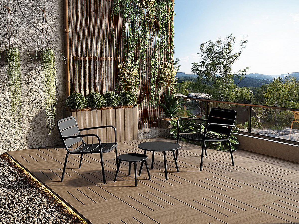GARTENBEISTELLTISCH 2er-Set - 60 cm x 60 cm - Metall - Schwarz - MIRMANDE - Schwarz, Metall (60/60/34cm) - Vente-Unique