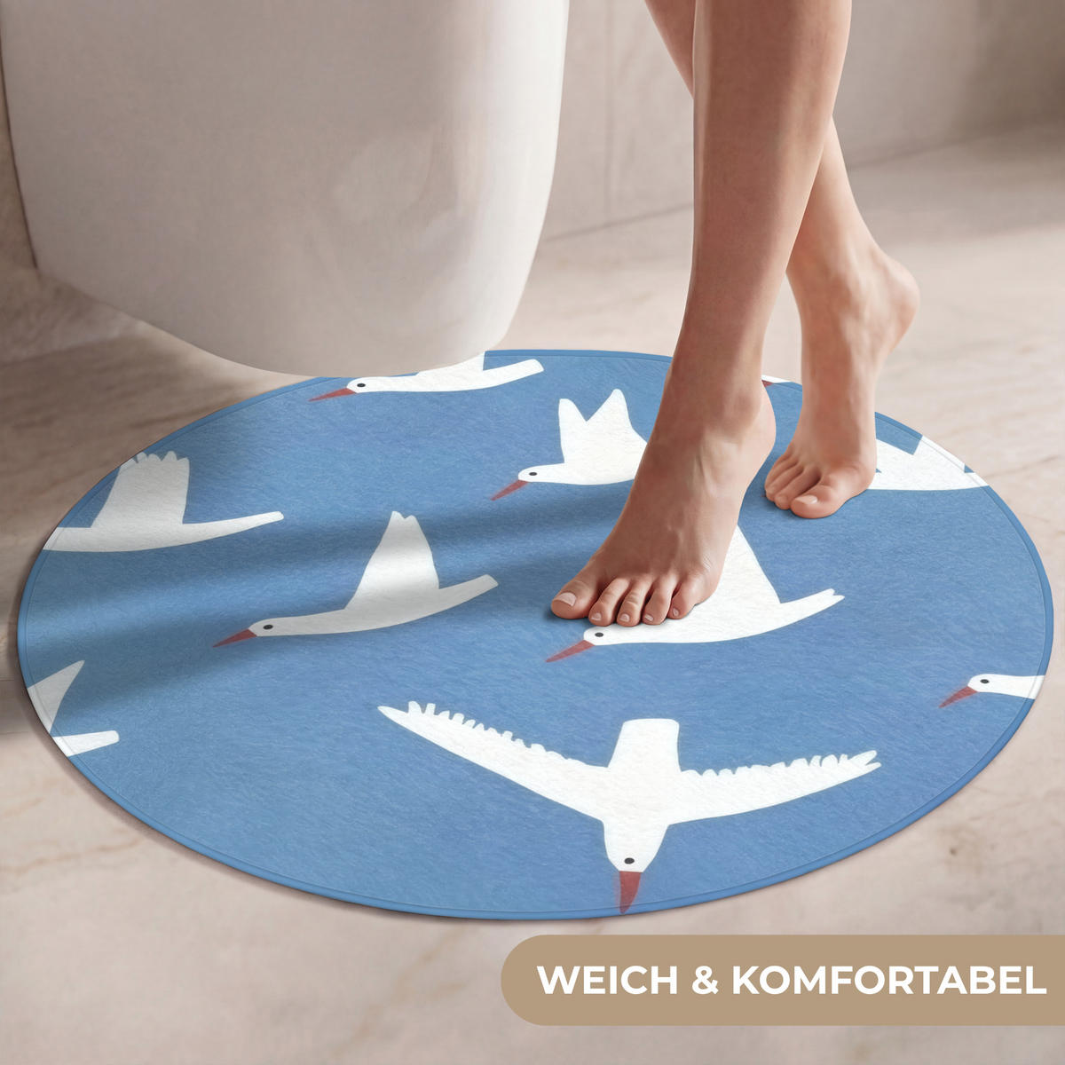 WC PŘEDLOŽKA Ptáci - bílá - vzor 70x70 cm - modrá, textil/plast (70/1cm) - OnlyWow