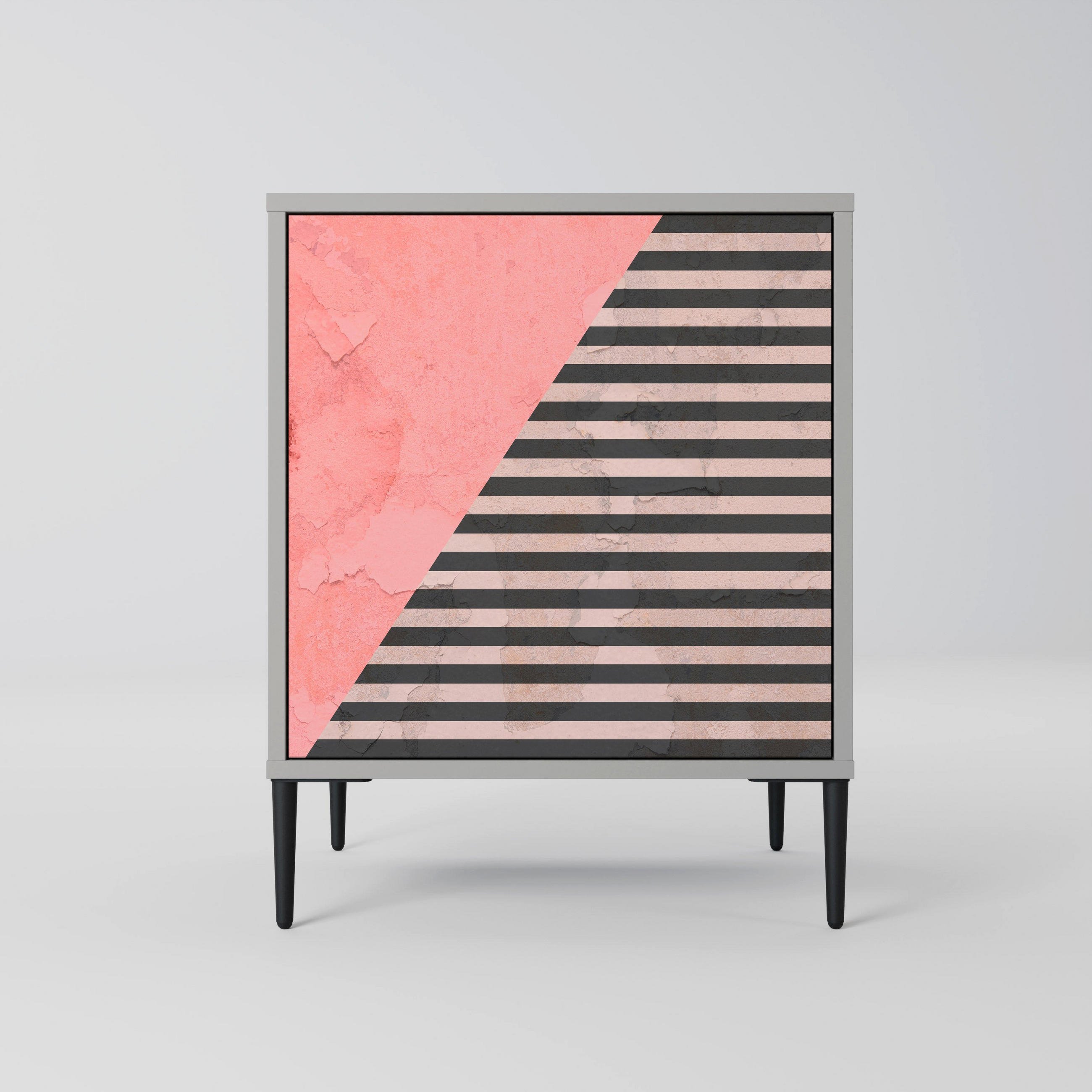 SIDEBOARD GLAMOROUS STRIPE, Grau, 57,5x42x72,5 cm, Schwarze Metallfüße - Multicolor/Schwarz, Holzwerkstoff/Metall (57.5/72.5/42cm) - SpaceRebels