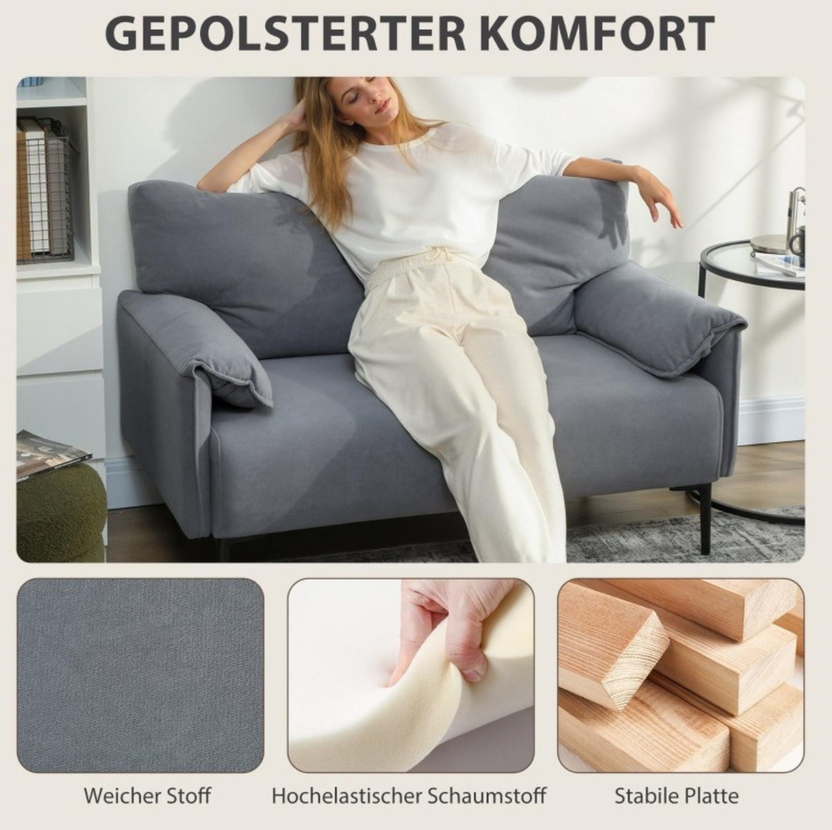 2-SITZER 127/72/84 cm Grau aus Metall mit Rückenkissen - Grau, Metall (72/84/127cm) - OKMYHOME