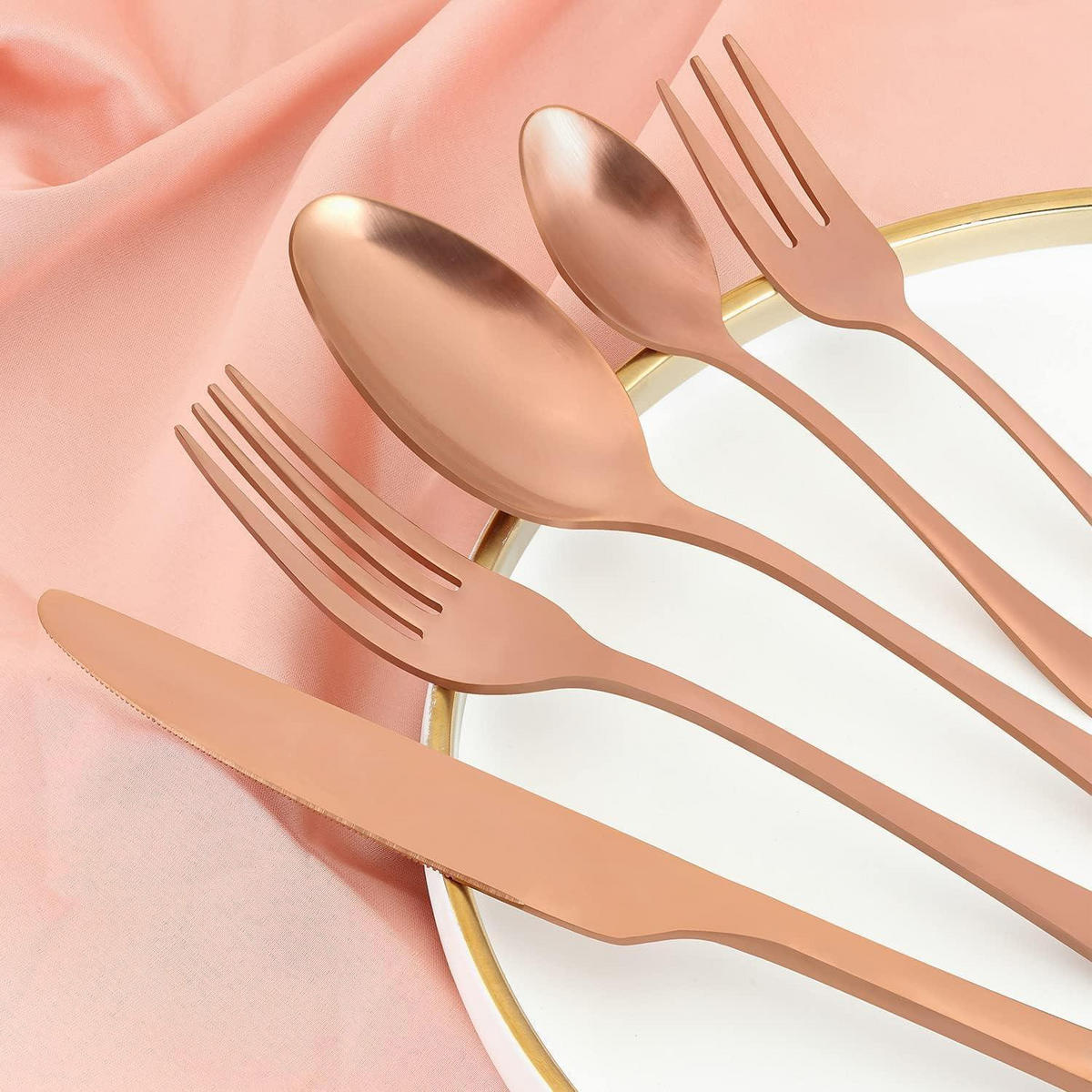 BESTECK Set 30-teilig Roségold Mattiert - Goldfarben, Metall