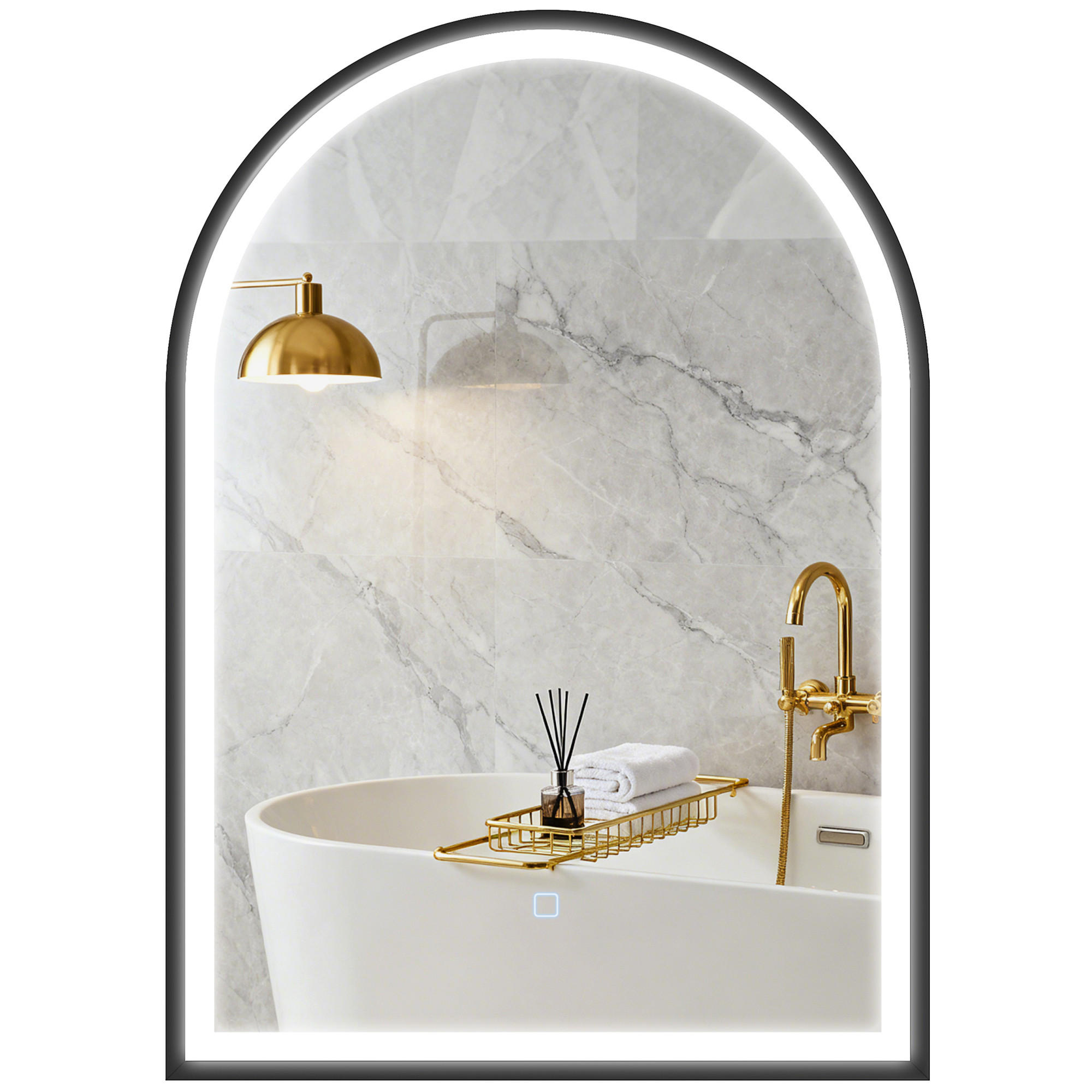 BADEZIMMERSPIEGEL DE-15196 gewölbt, 3 LED-Farben, dimmbar, Antibeschlag Schwarz - Schwarz, Glas (4/70/50cm) - ComfortXL