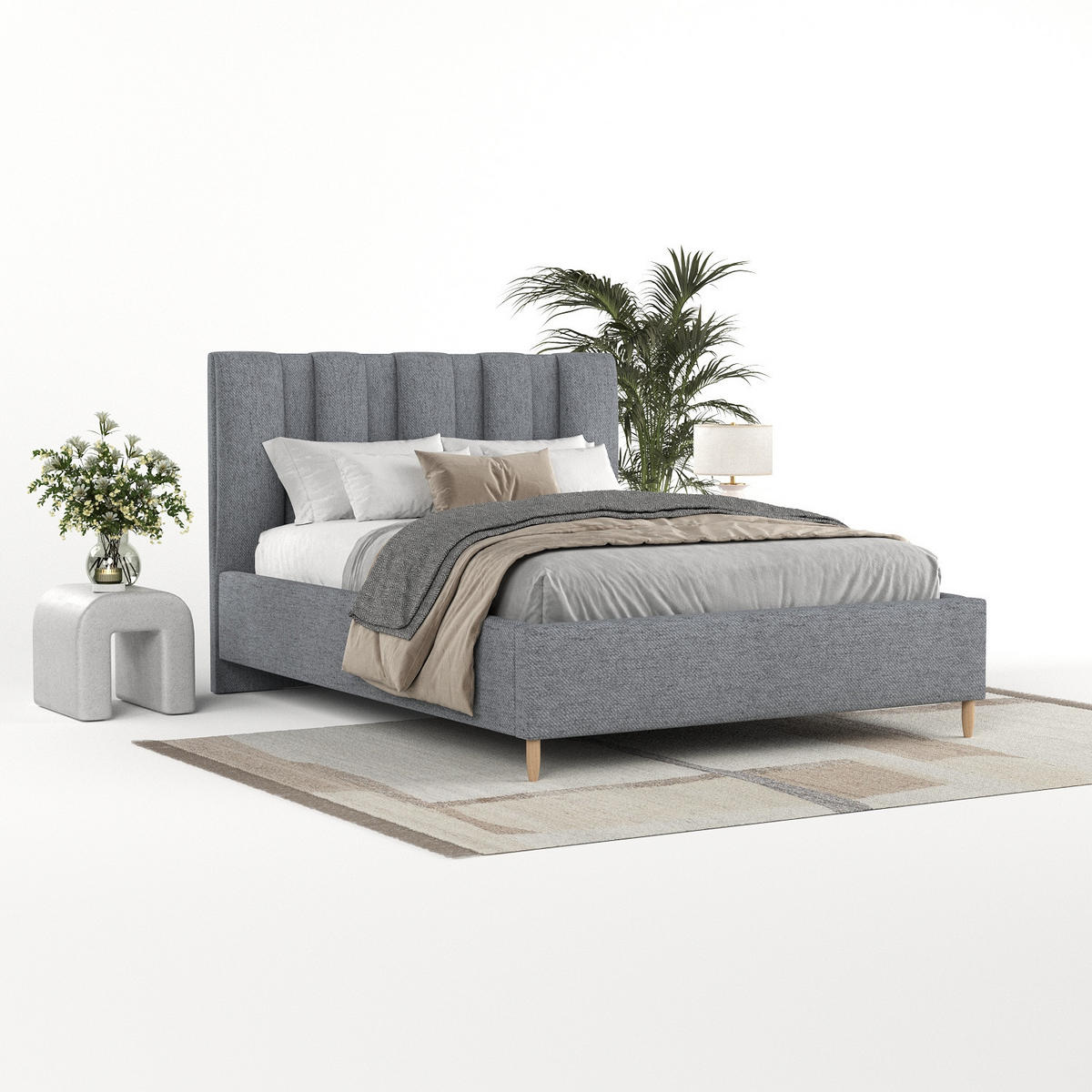 POLSTERBETT Loom 120/200 cm Grau im Neve Stoff - Naturfarben/Grau, Holz/Holzwerkstoff (120/200cm) - AltaBeds