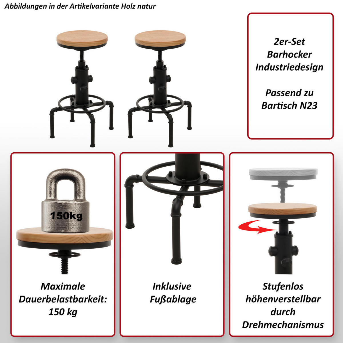 BARHOCKER Hellbraun 2er-Set - Hellbraun, Holz (34/85/34cm) - MCW